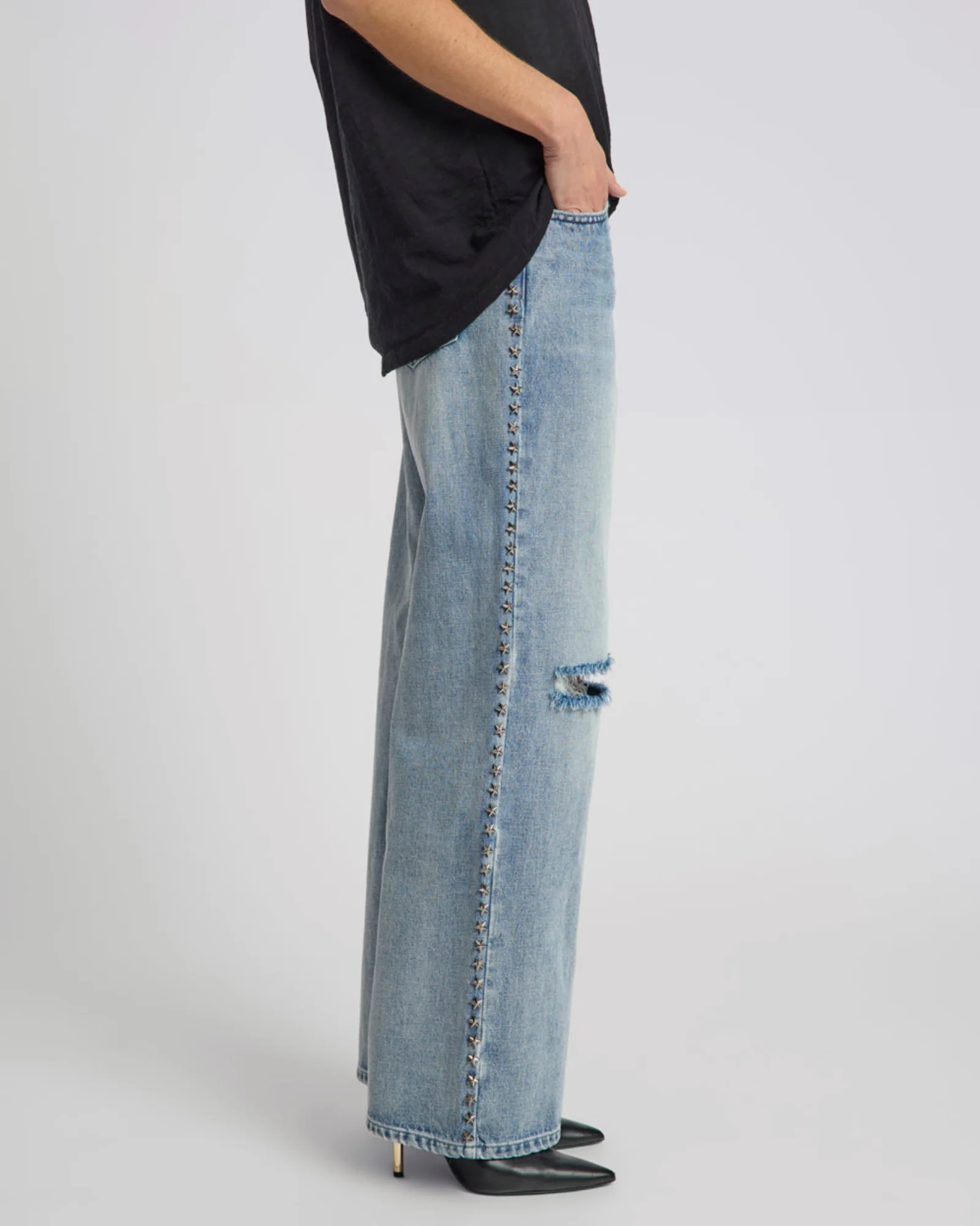 25th Anniversary Jackson Mid Waist Wide Leg Studded Denim Jeans - Salty Dog - Image 10