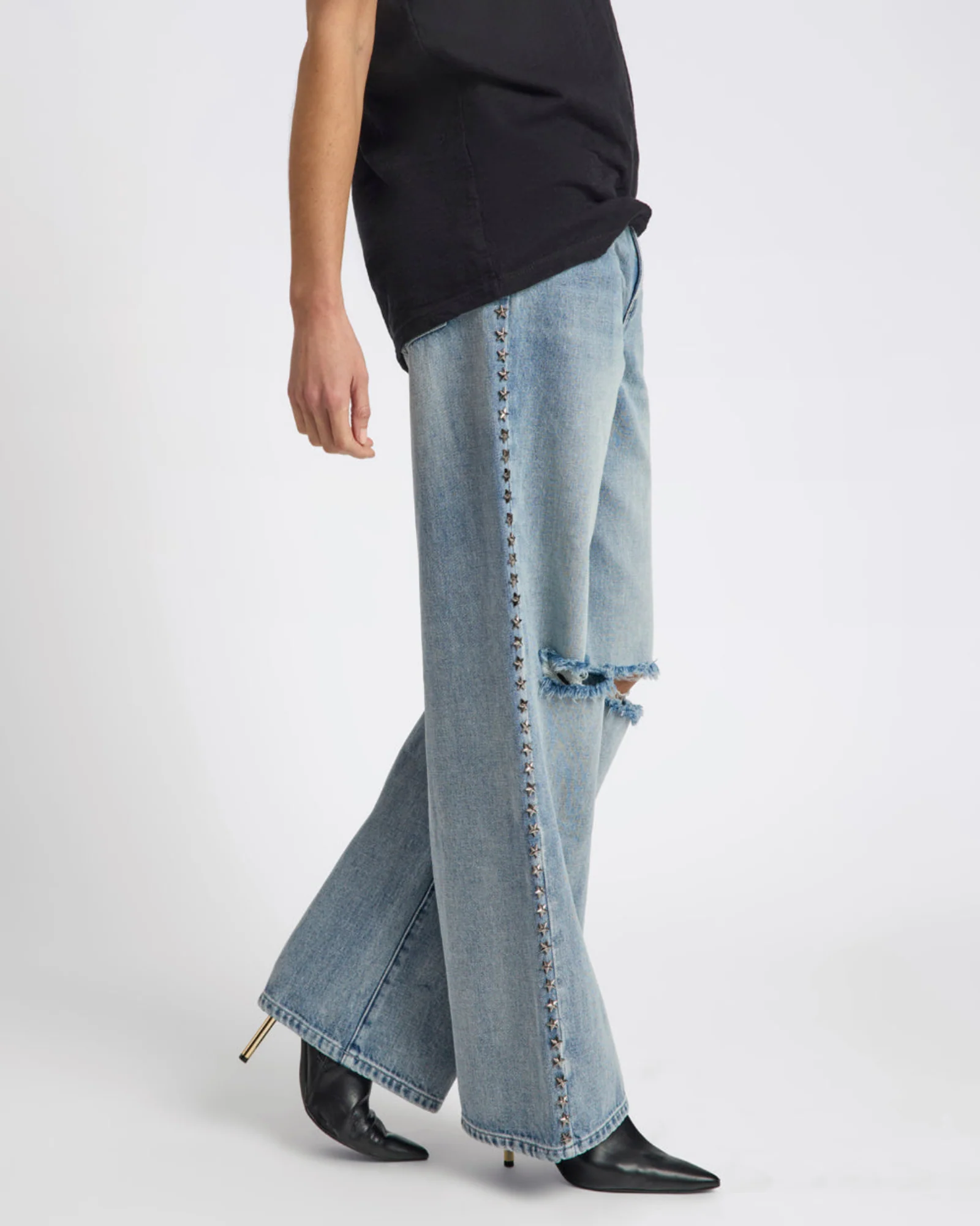 25th Anniversary Jackson Mid Waist Wide Leg Studded Denim Jeans - Salty Dog - Image 11