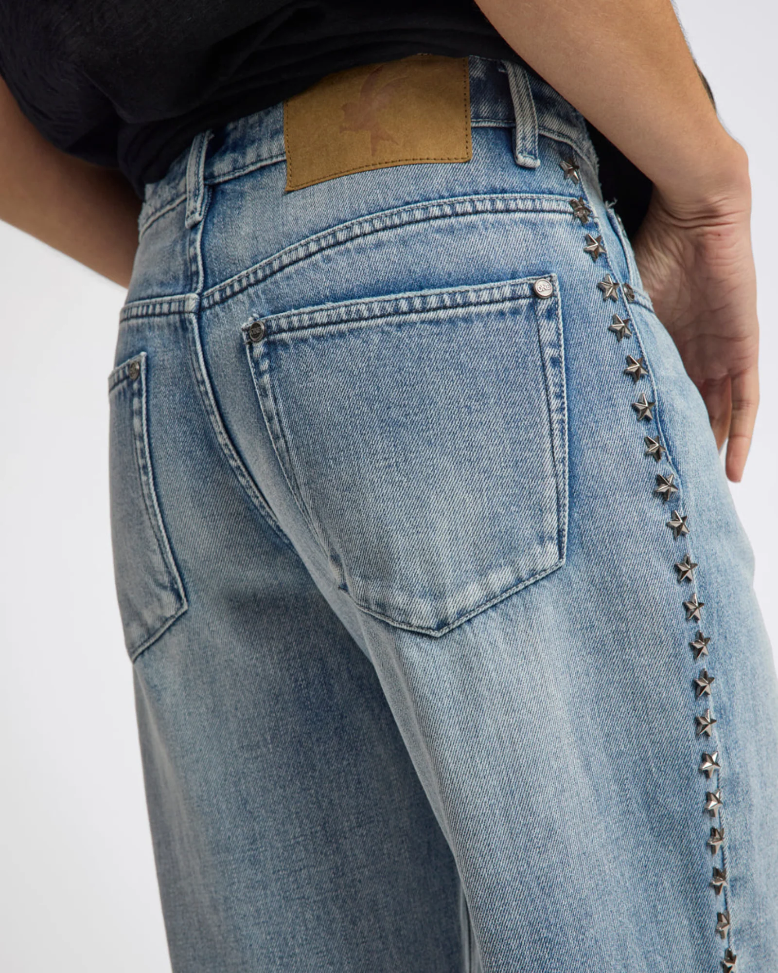 25th Anniversary Jackson Mid Waist Wide Leg Studded Denim Jeans - Salty Dog - Image 12