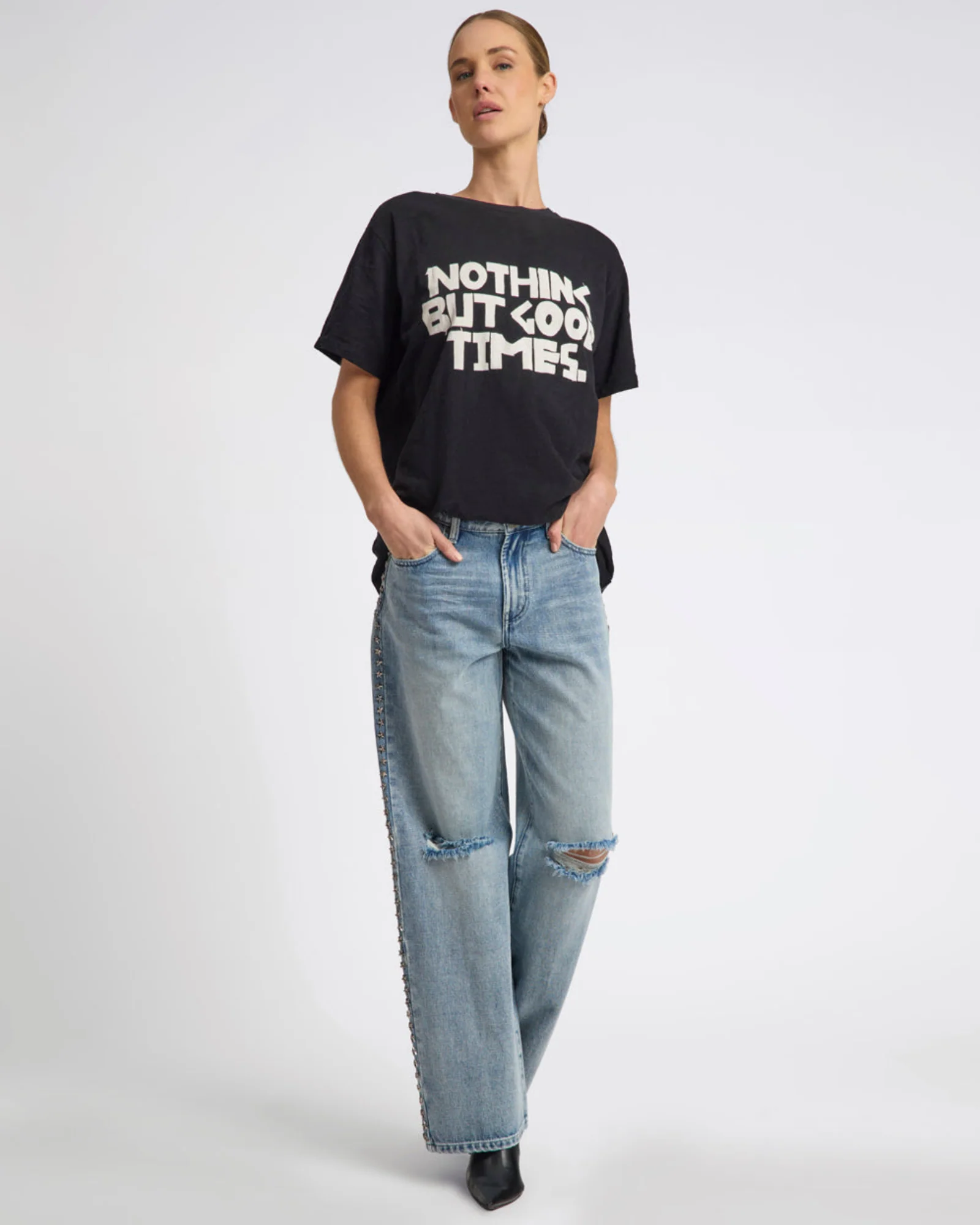 25th Anniversary Jackson Mid Waist Wide Leg Studded Denim Jeans - Salty Dog - Image 14
