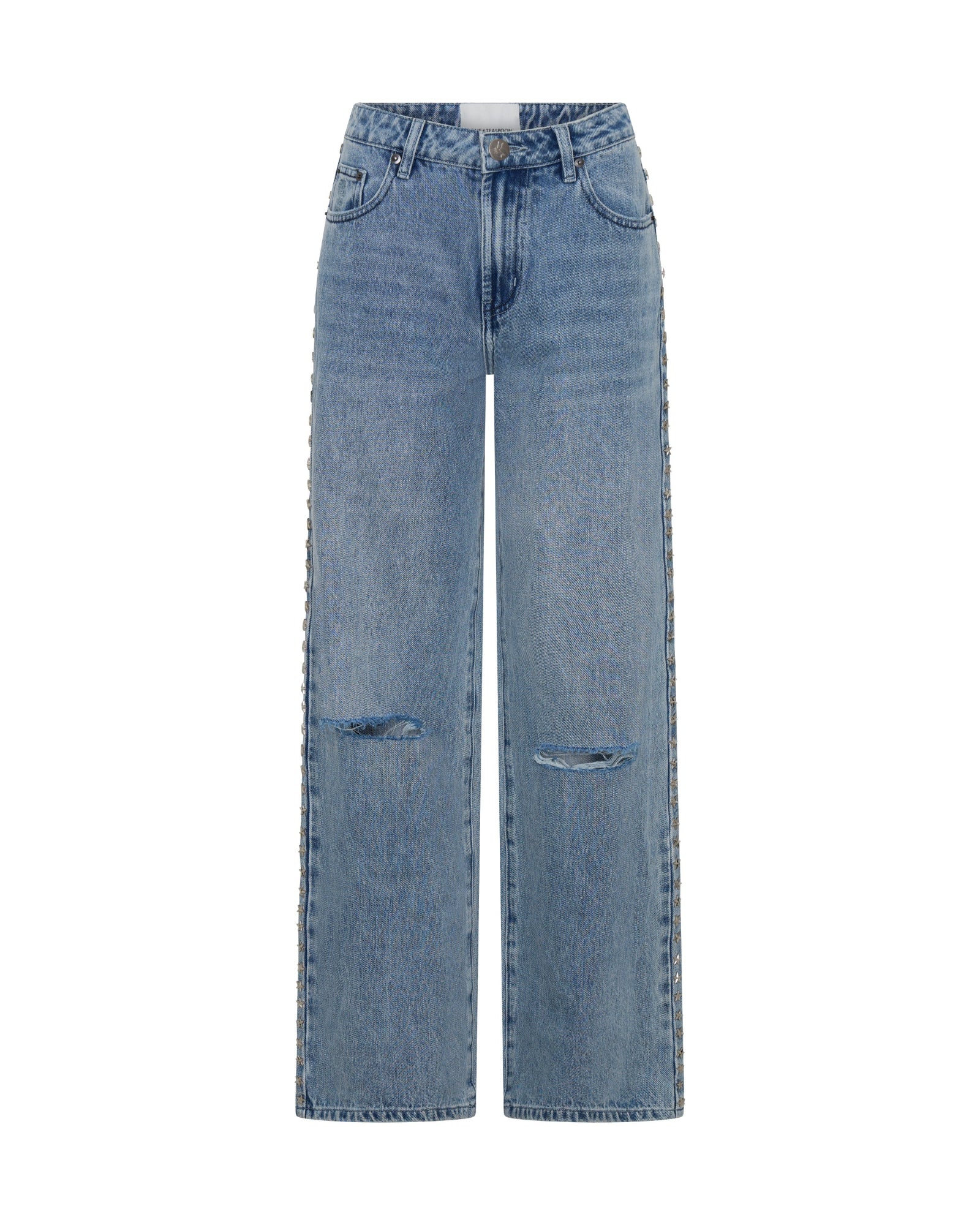 25th Anniversary Jackson Mid Waist Wide Leg Studded Denim Jeans - Salty Dog - Image 15