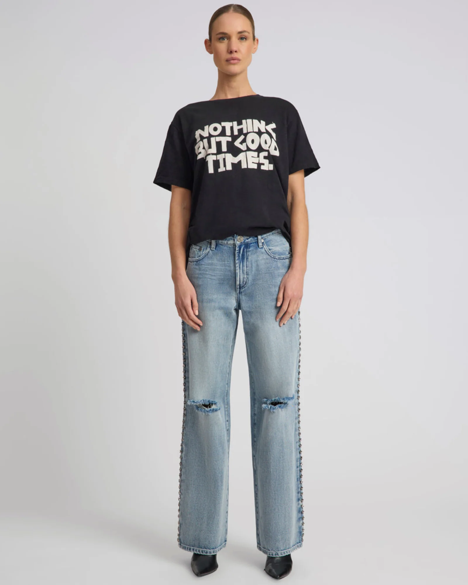 25th Anniversary Jackson Mid Waist Wide Leg Studded Denim Jeans - Salty Dog - Image 3