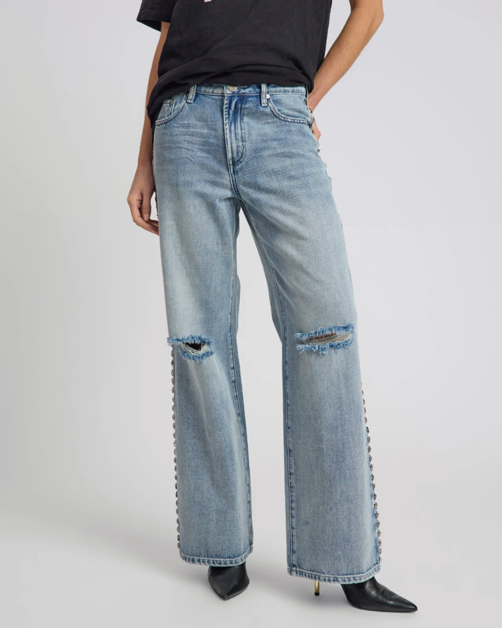 25th Anniversary Jackson Mid Waist Wide Leg Studded Denim Jeans - Salty Dog - Image 4