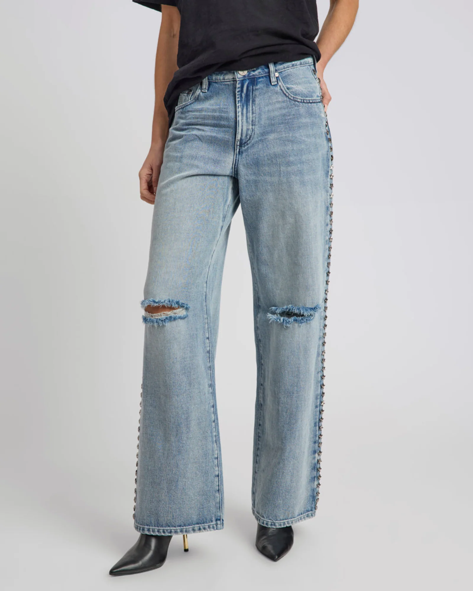 25th Anniversary Jackson Mid Waist Wide Leg Studded Denim Jeans - Salty Dog - Image 5