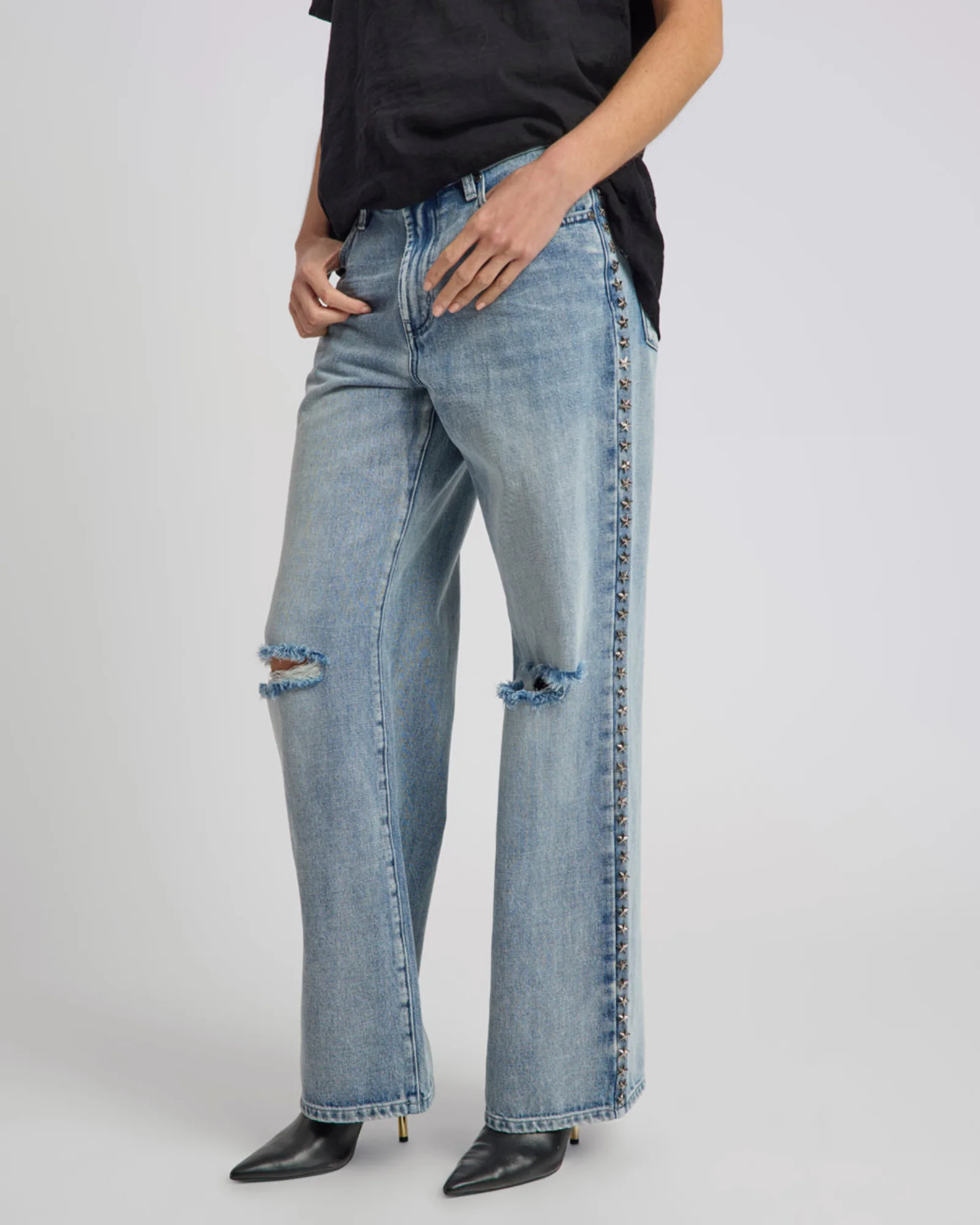 25th Anniversary Jackson Mid Waist Wide Leg Studded Denim Jeans - Salty Dog - Image 6