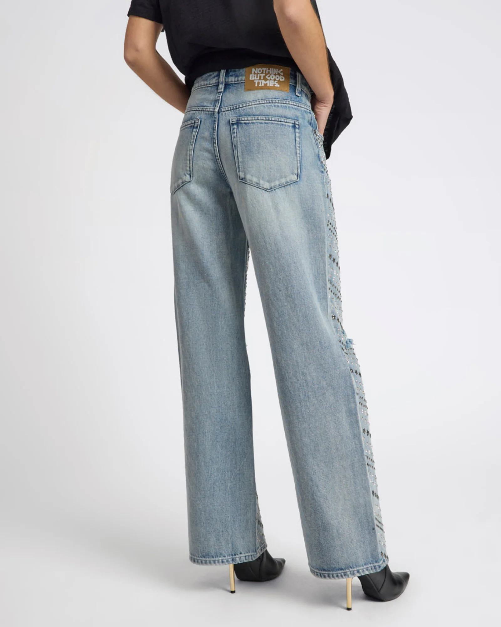 25th Anniversary Limited Edition Jackson Mid Waist Wide Leg Studded Denim Jeans - Salty Dog - Image 10