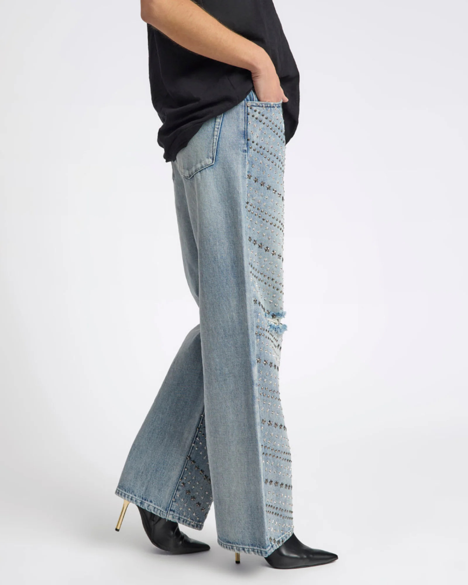 25th Anniversary Limited Edition Jackson Mid Waist Wide Leg Studded Denim Jeans - Salty Dog - Image 11