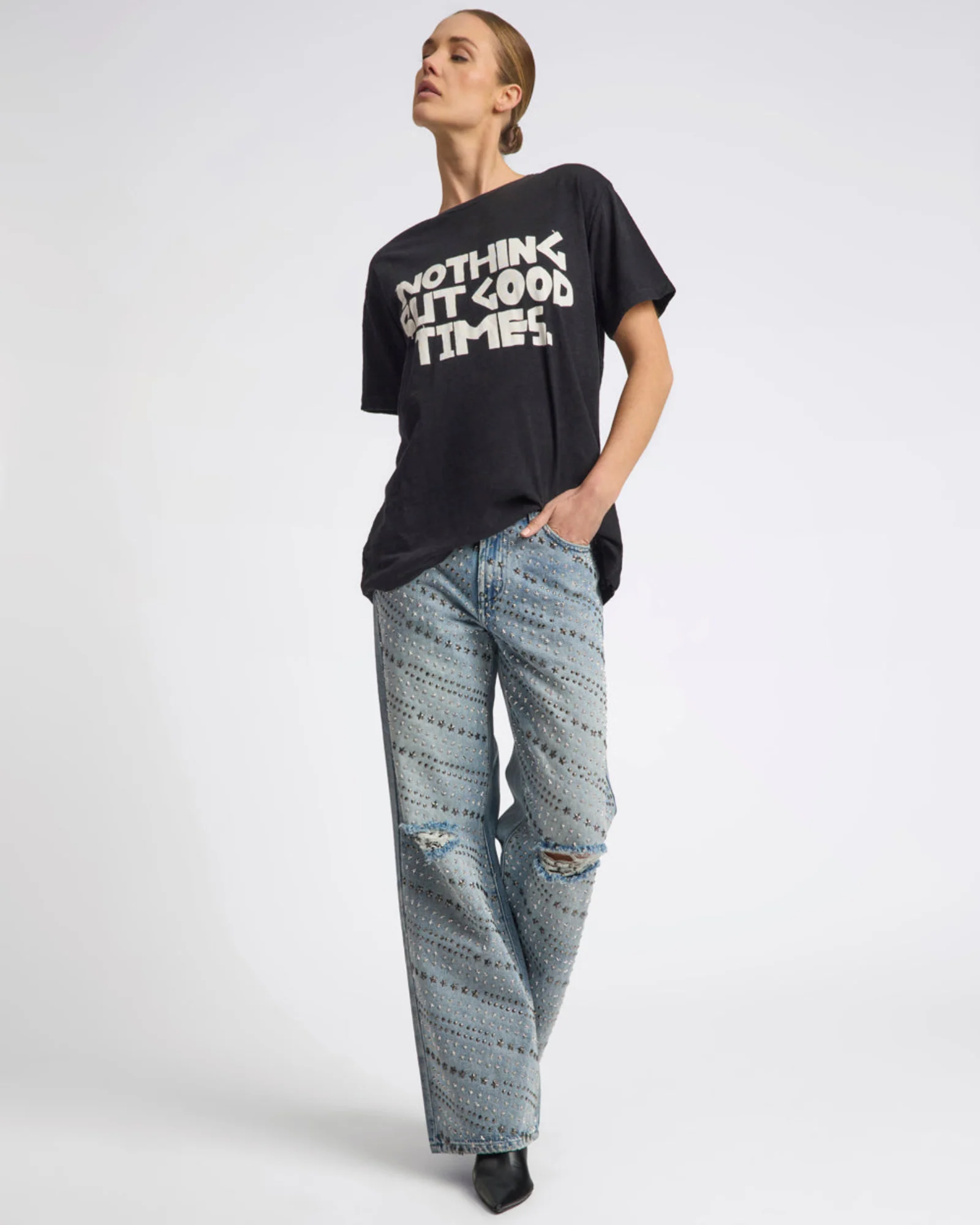 25th Anniversary Limited Edition Jackson Mid Waist Wide Leg Studded Denim Jeans - Salty Dog - Image 13