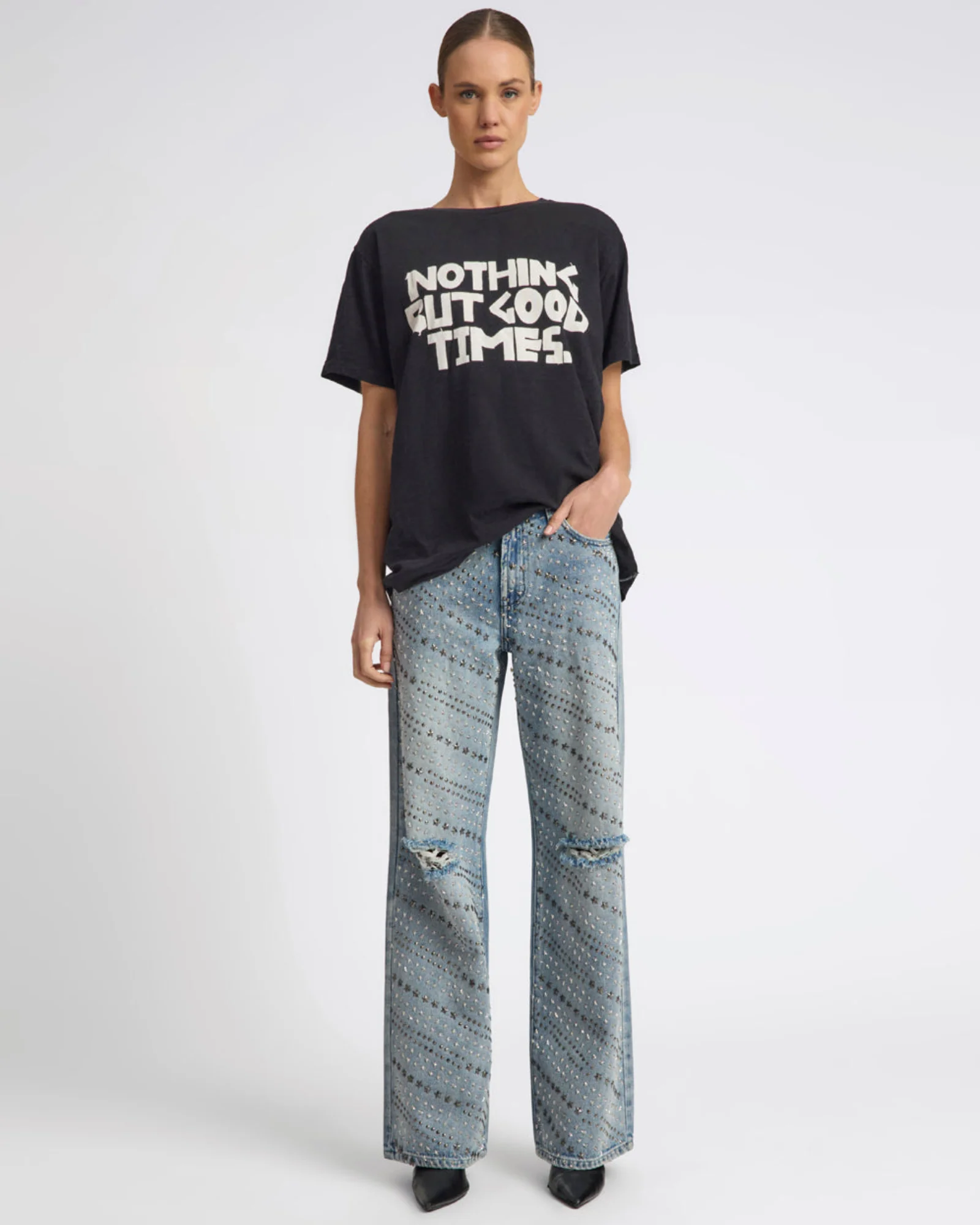 25th Anniversary Limited Edition Jackson Mid Waist Wide Leg Studded Denim Jeans - Salty Dog - Image 3
