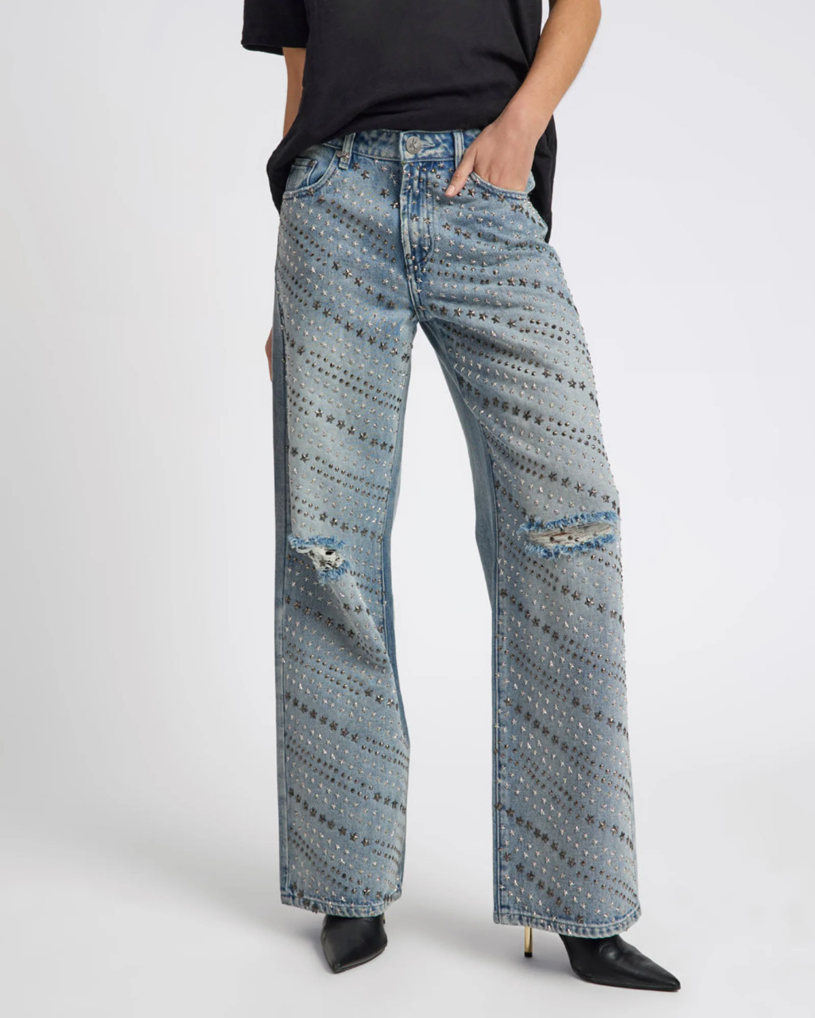 25th Anniversary Limited Edition Jackson Mid Waist Wide Leg Studded Denim Jeans - Salty Dog - Image 4