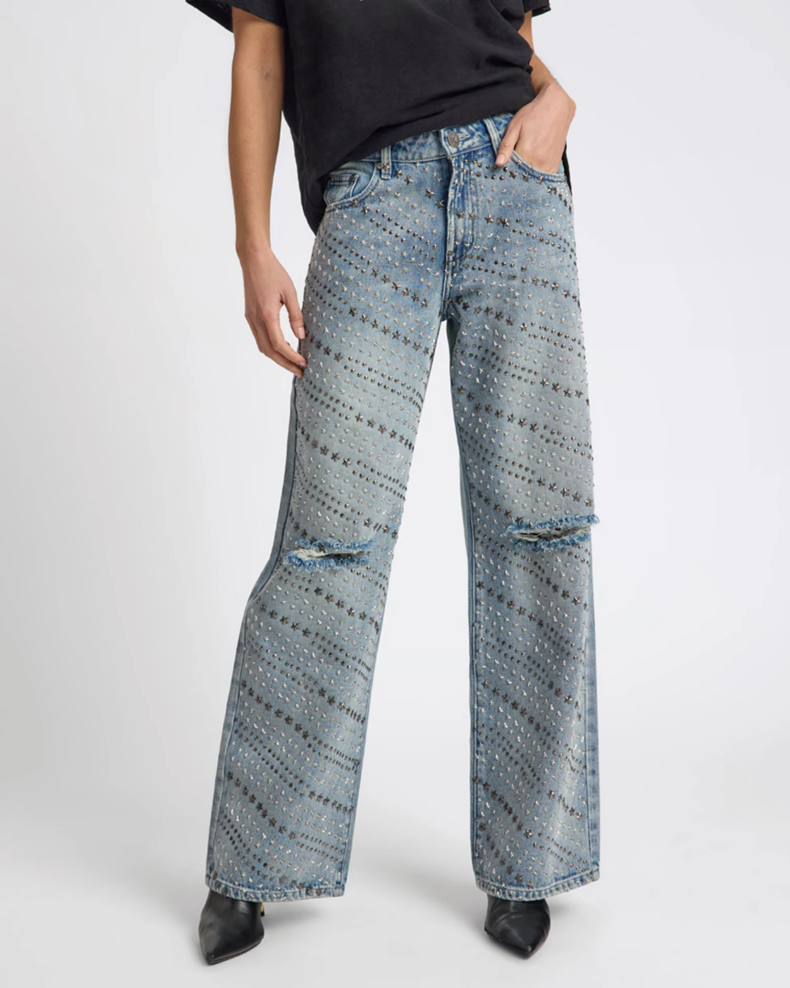 25th Anniversary Limited Edition Jackson Mid Waist Wide Leg Studded Denim Jeans - Salty Dog - Image 5