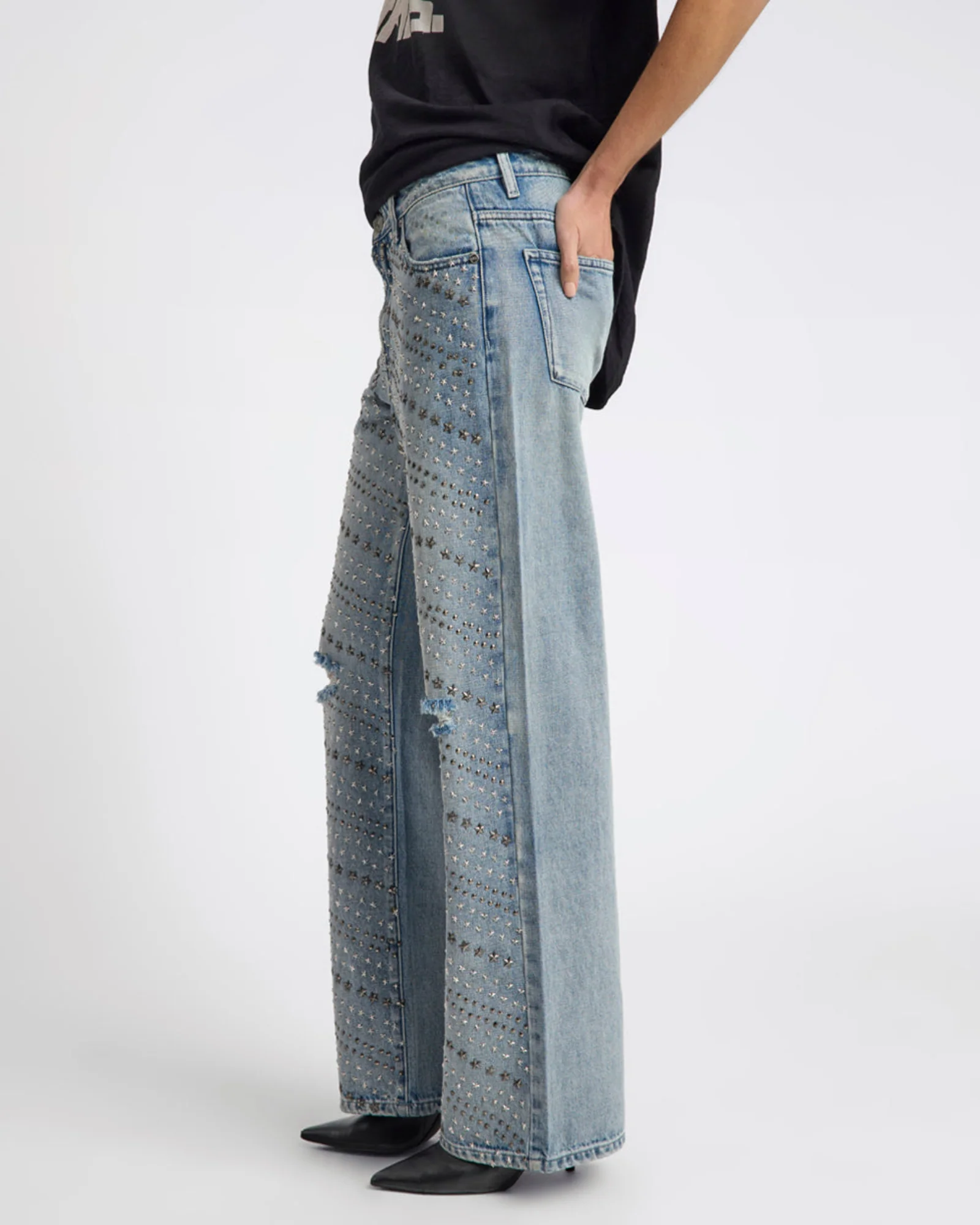 25th Anniversary Limited Edition Jackson Mid Waist Wide Leg Studded Denim Jeans - Salty Dog - Image 6