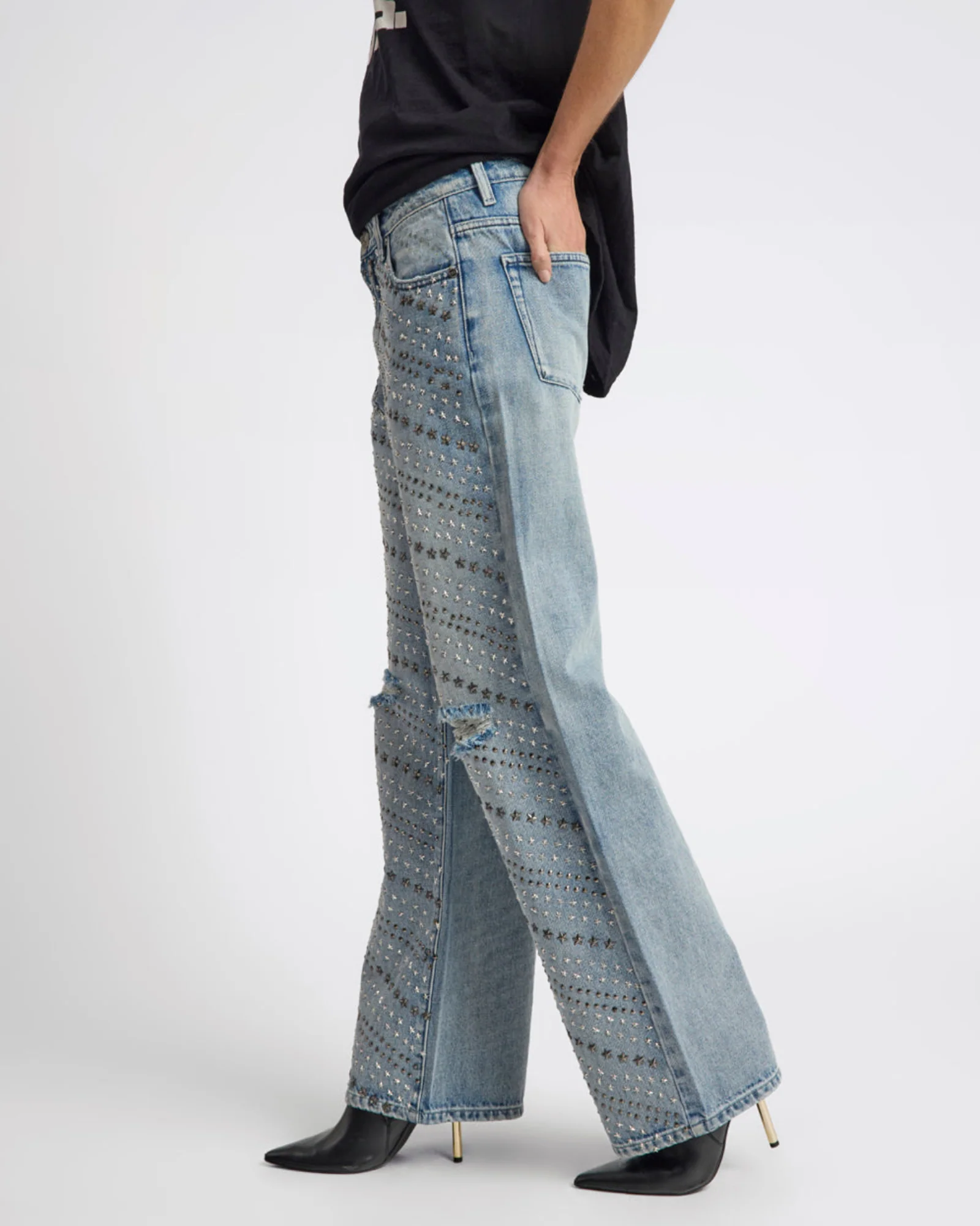 25th Anniversary Limited Edition Jackson Mid Waist Wide Leg Studded Denim Jeans - Salty Dog - Image 7