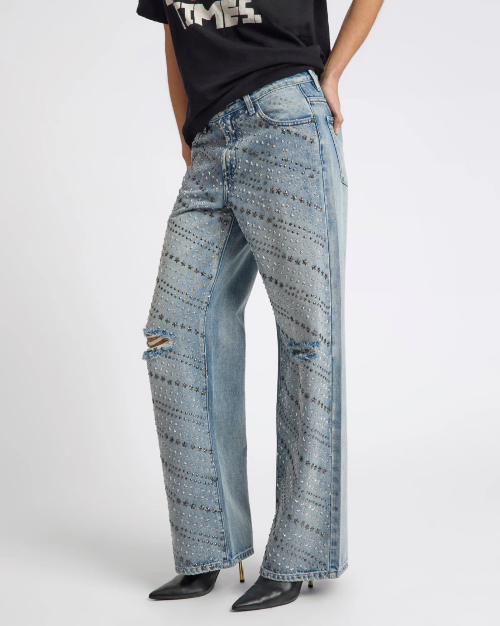 25th Anniversary Limited Edition Jackson Mid Waist Wide Leg Studded Denim Jeans - Salty Dog - Image 8