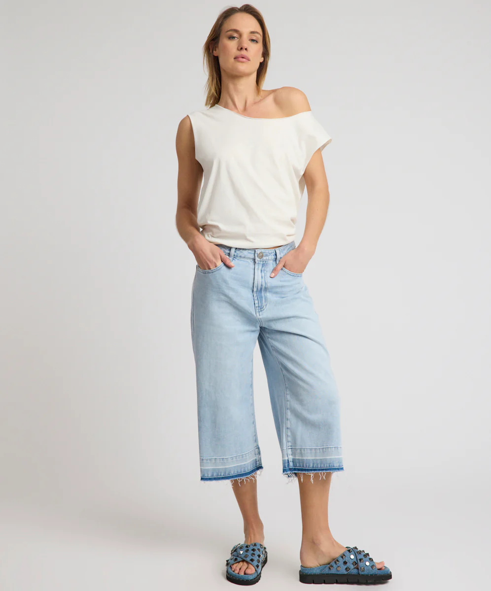 720'S Mid Waist Super Long Length Boyfriend Denim Jorts - Blue Latte
