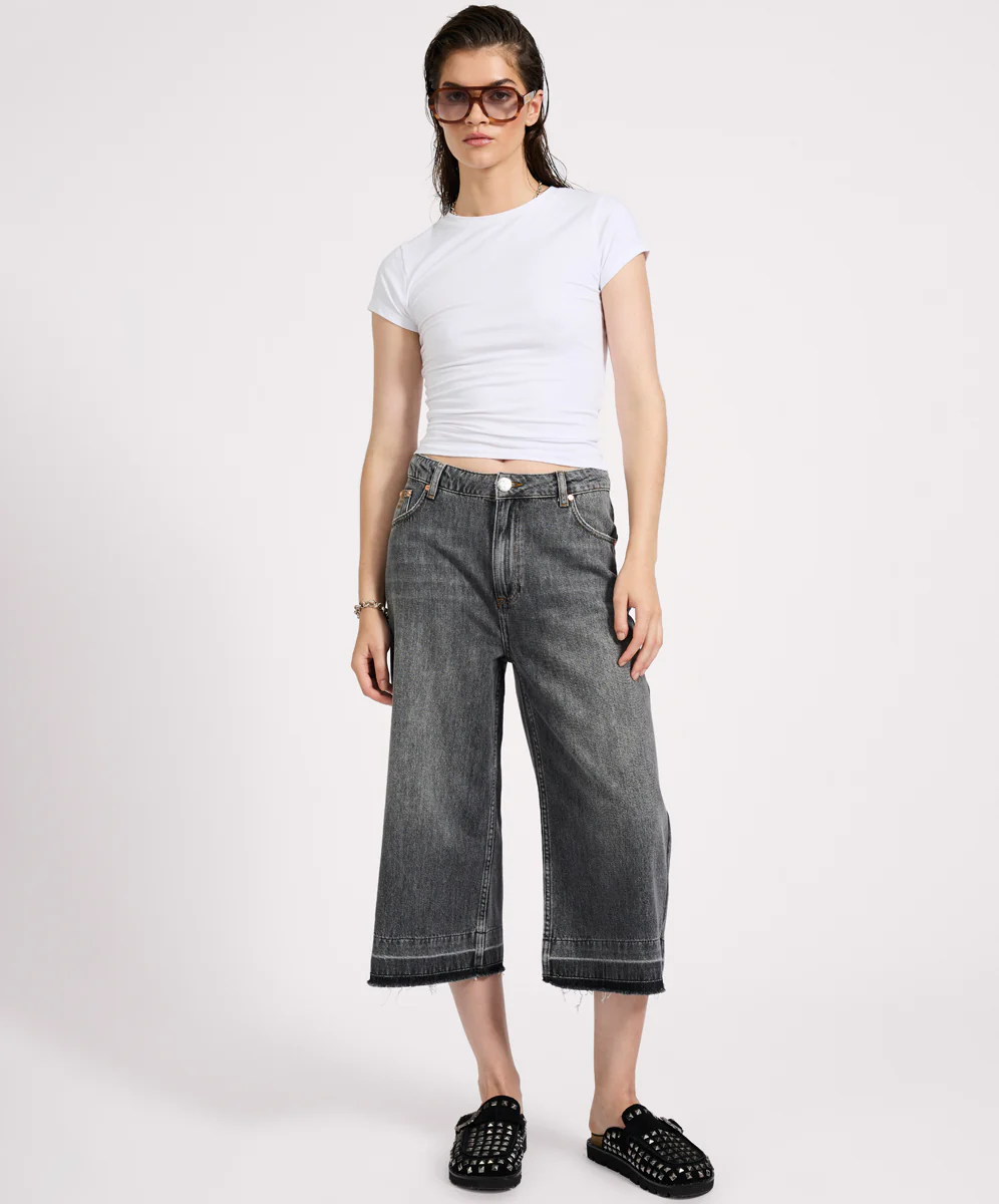 720'S Mid Waist Super Long Length Denim Jorts - Charcoal