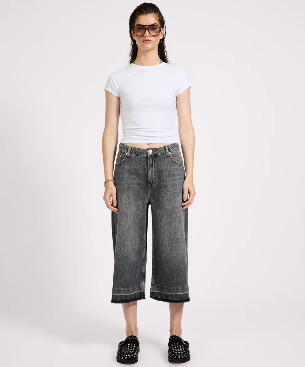 720'S Mid Waist Super Long Length Denim Jorts - Charcoal - Image 2