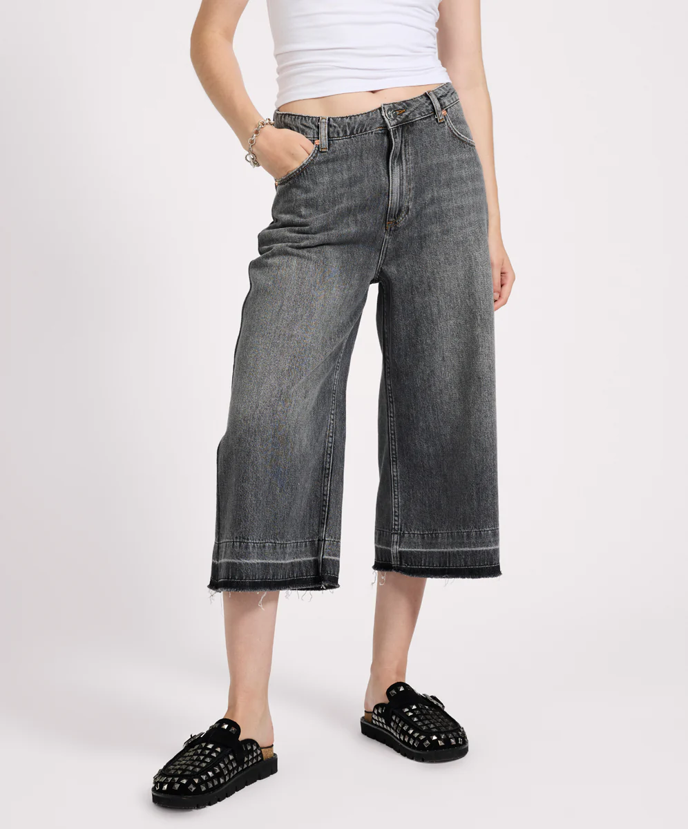 720'S Mid Waist Super Long Length Denim Jorts - Charcoal - Image 3