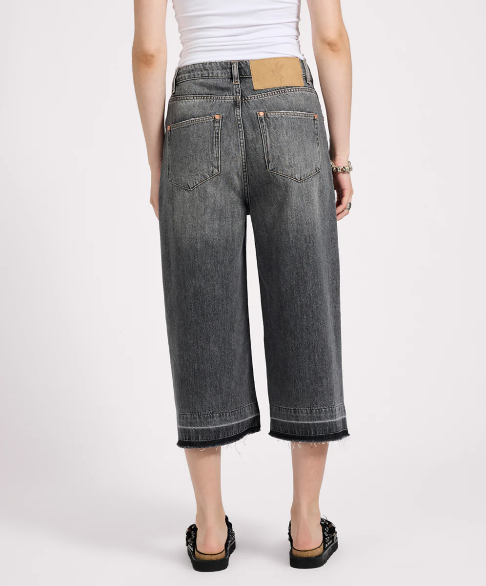 720'S Mid Waist Super Long Length Denim Jorts - Charcoal - Image 5