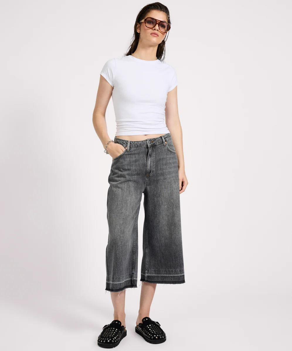 720'S Mid Waist Super Long Length Denim Jorts - Charcoal - Image 7