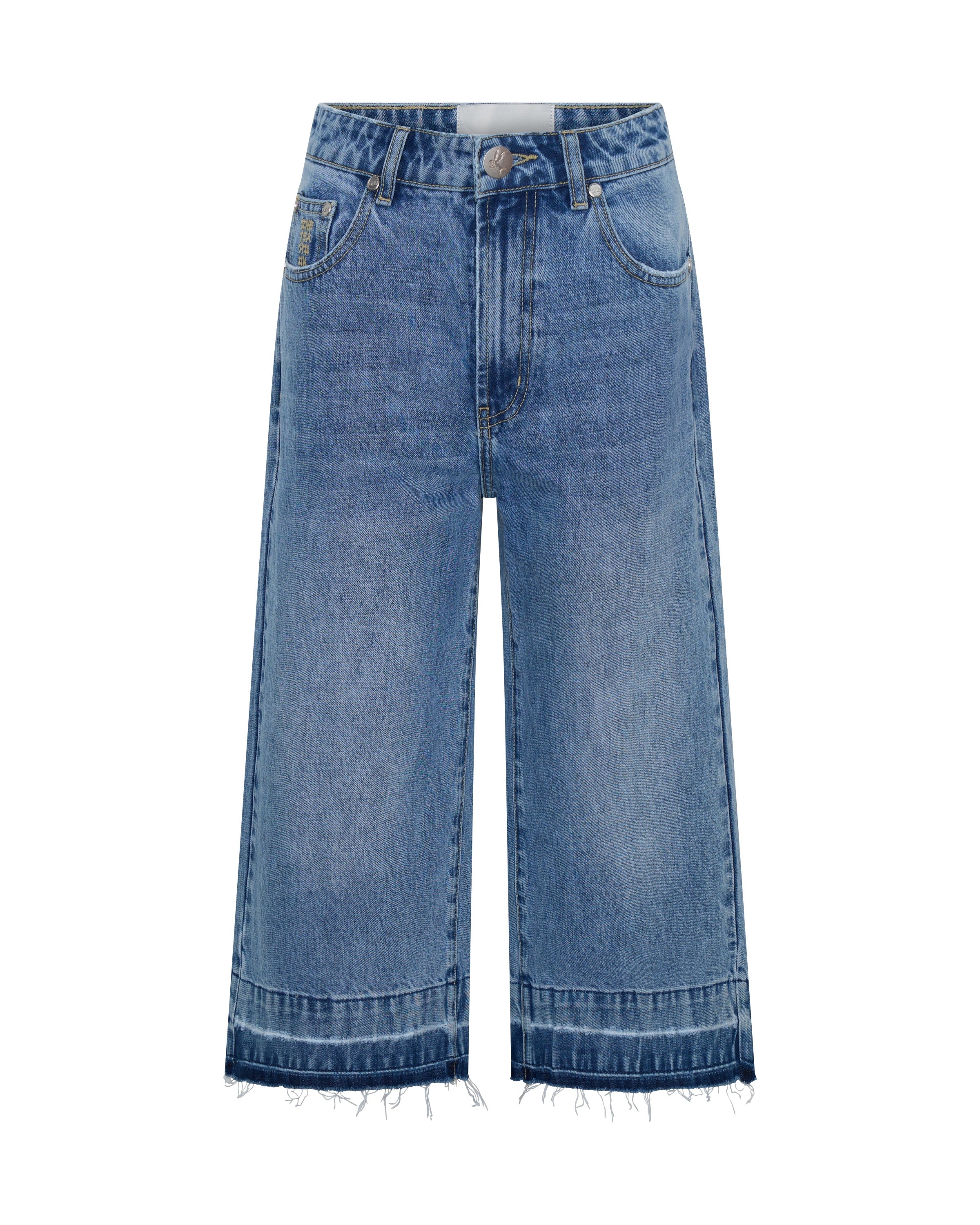 720'S Mid Waist Super Long Length Denim Jorts - Pretty Blue - Image 13
