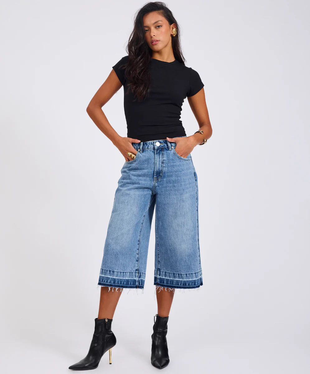 720'S Mid Waist Super Long Length Denim Jorts - Pretty Blue - Image 3