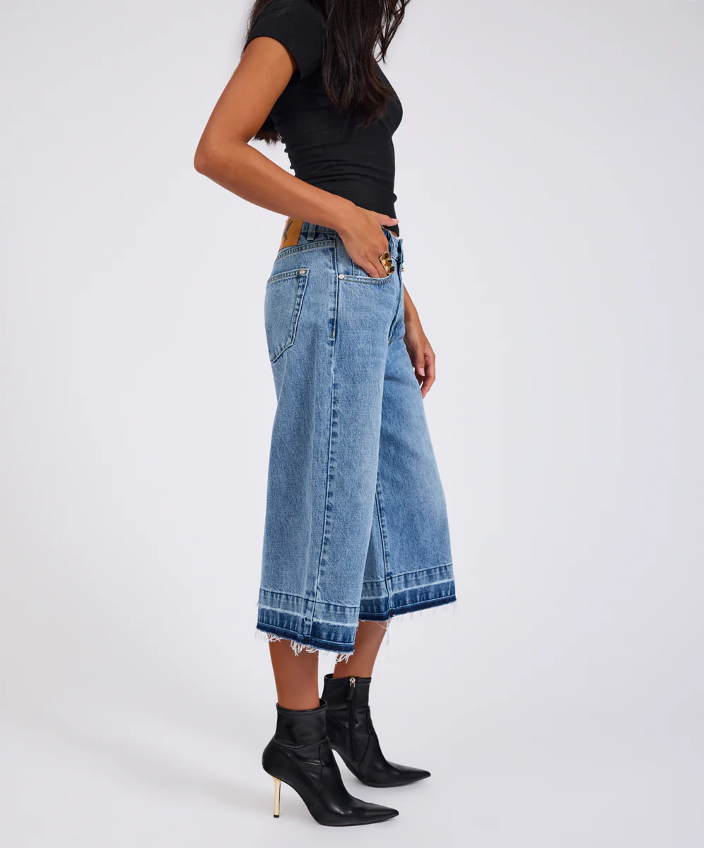 720'S Mid Waist Super Long Length Denim Jorts - Pretty Blue - Image 7