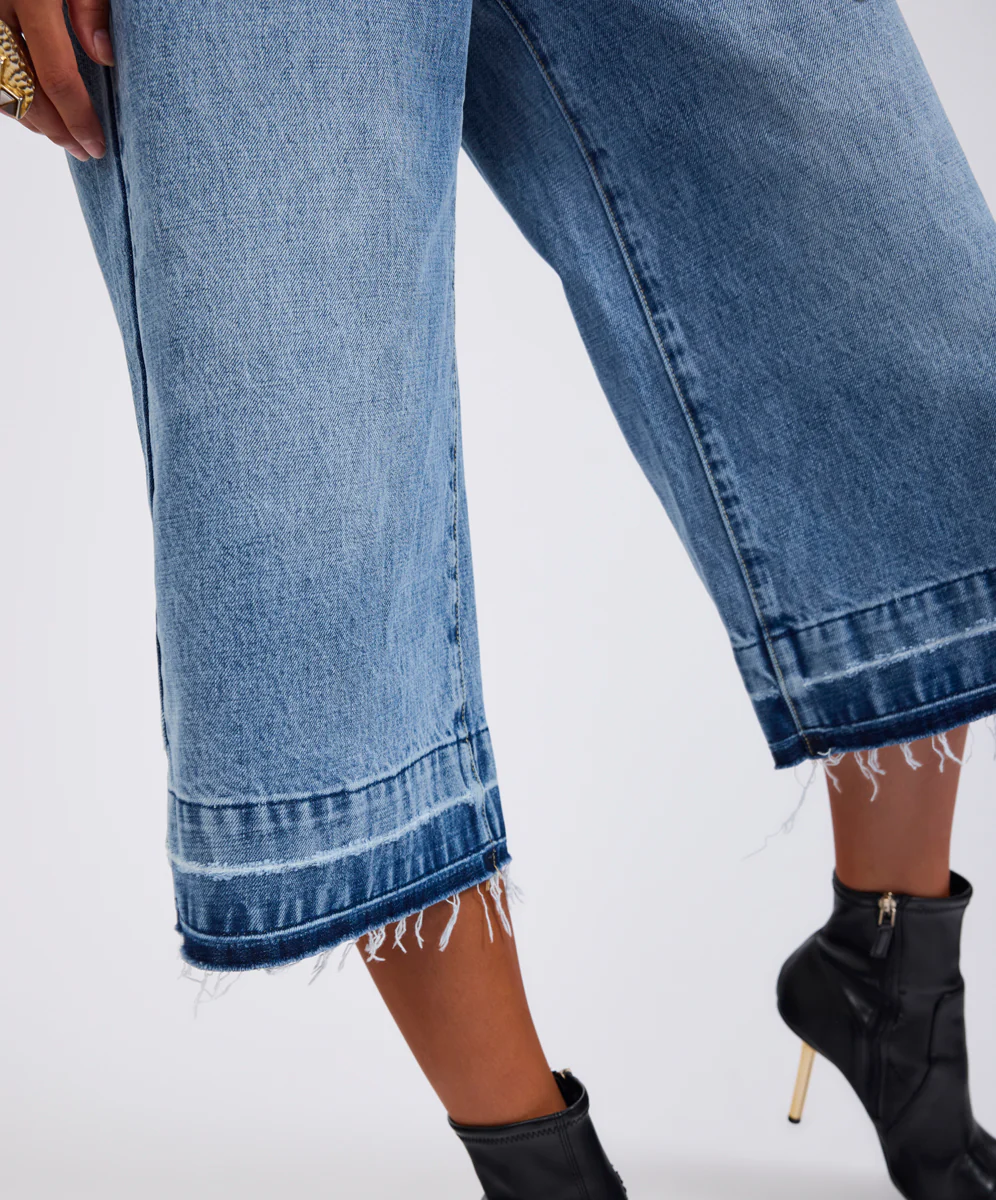 720'S Mid Waist Super Long Length Denim Jorts - Pretty Blue - Image 9