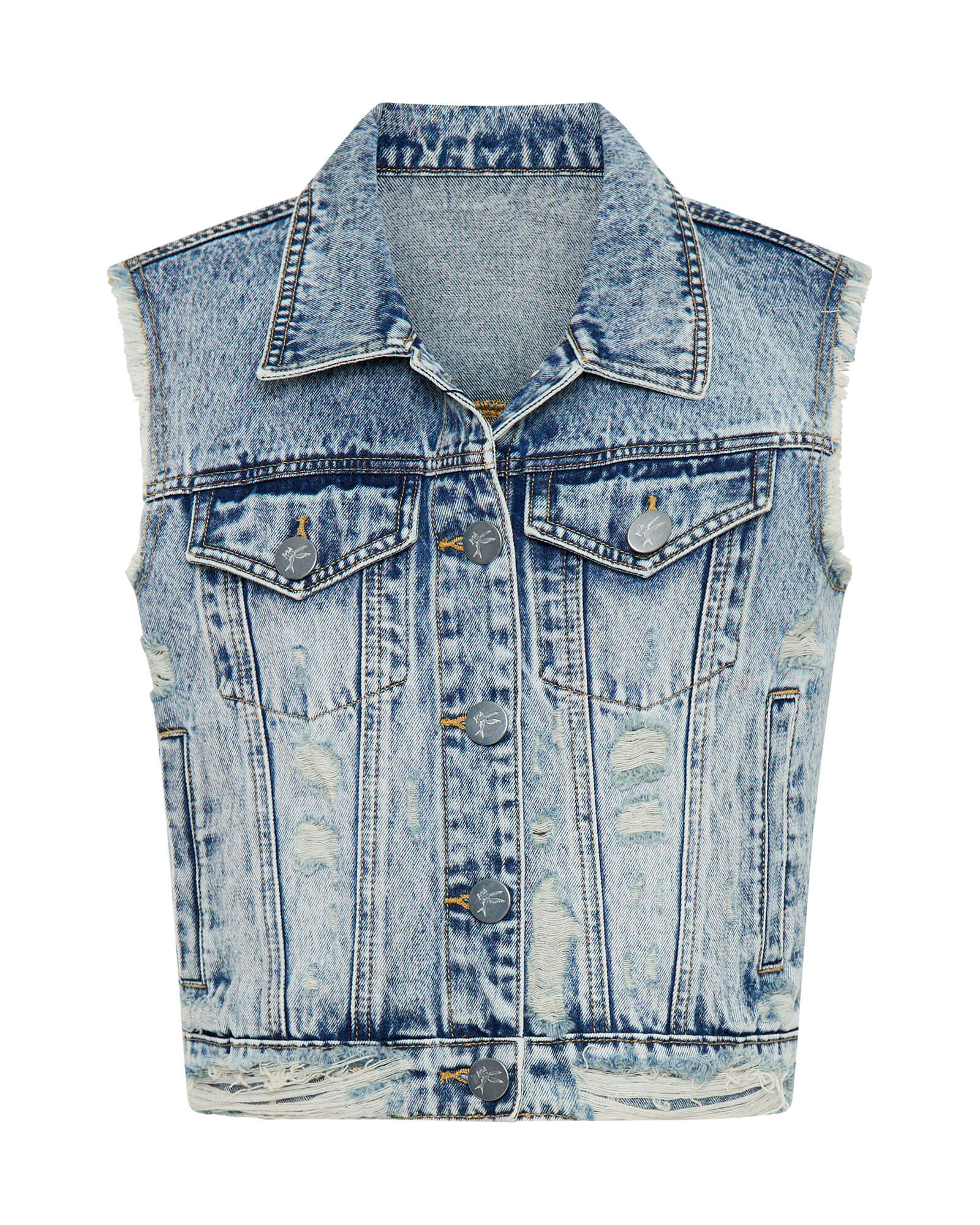 Cropped Denim Trucker Denim Vest - Acid Blue - Image 5