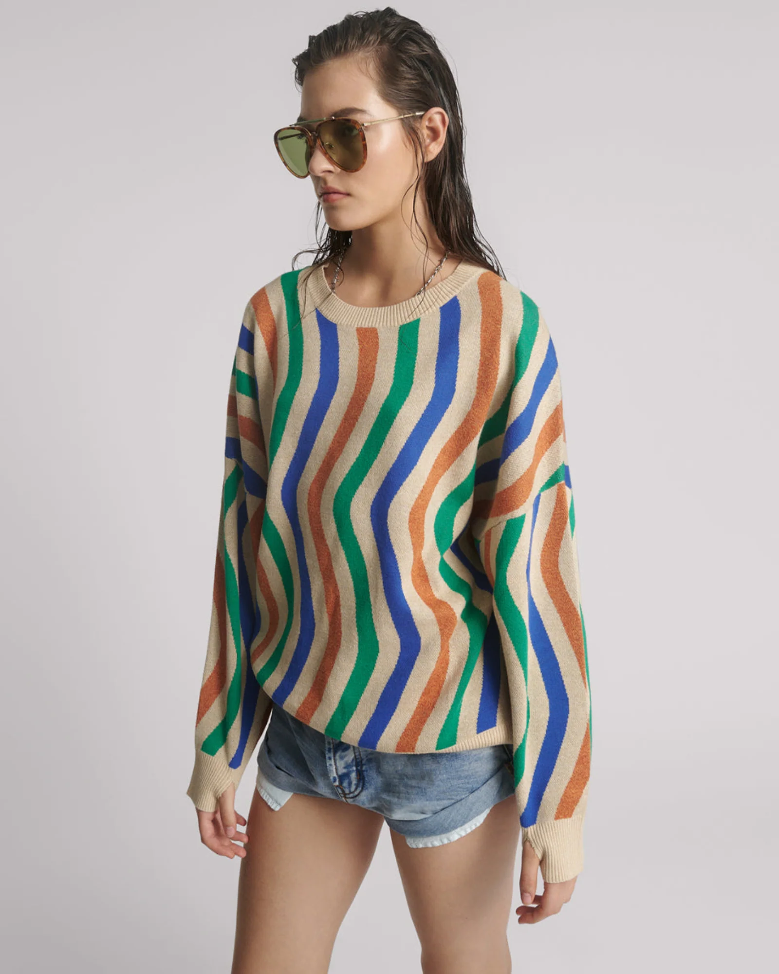 Acid Trip Knitted Wool Sweater - Striped Cream - Image 2