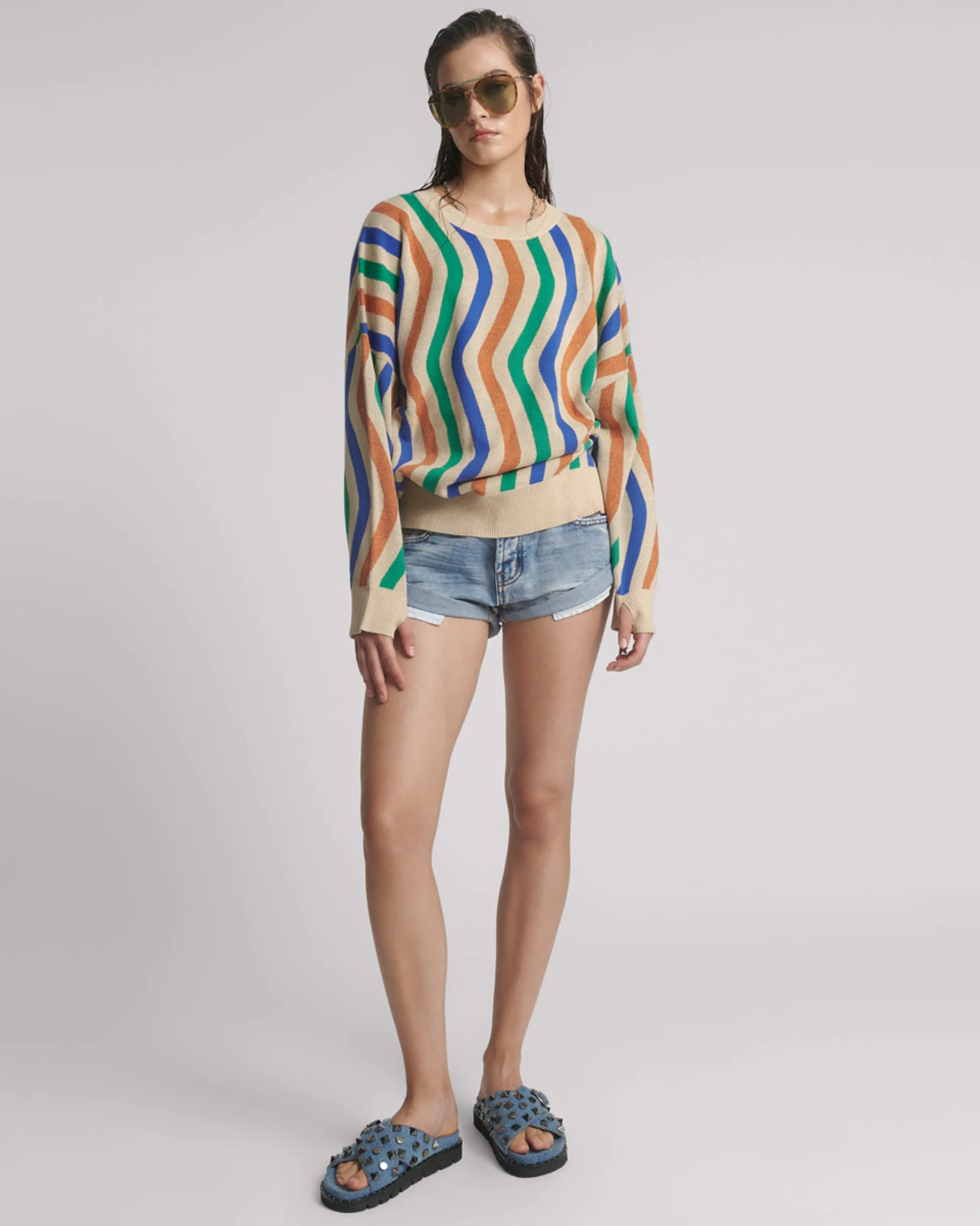 Acid Trip Knitted Wool Sweater - Striped Cream - Image 5