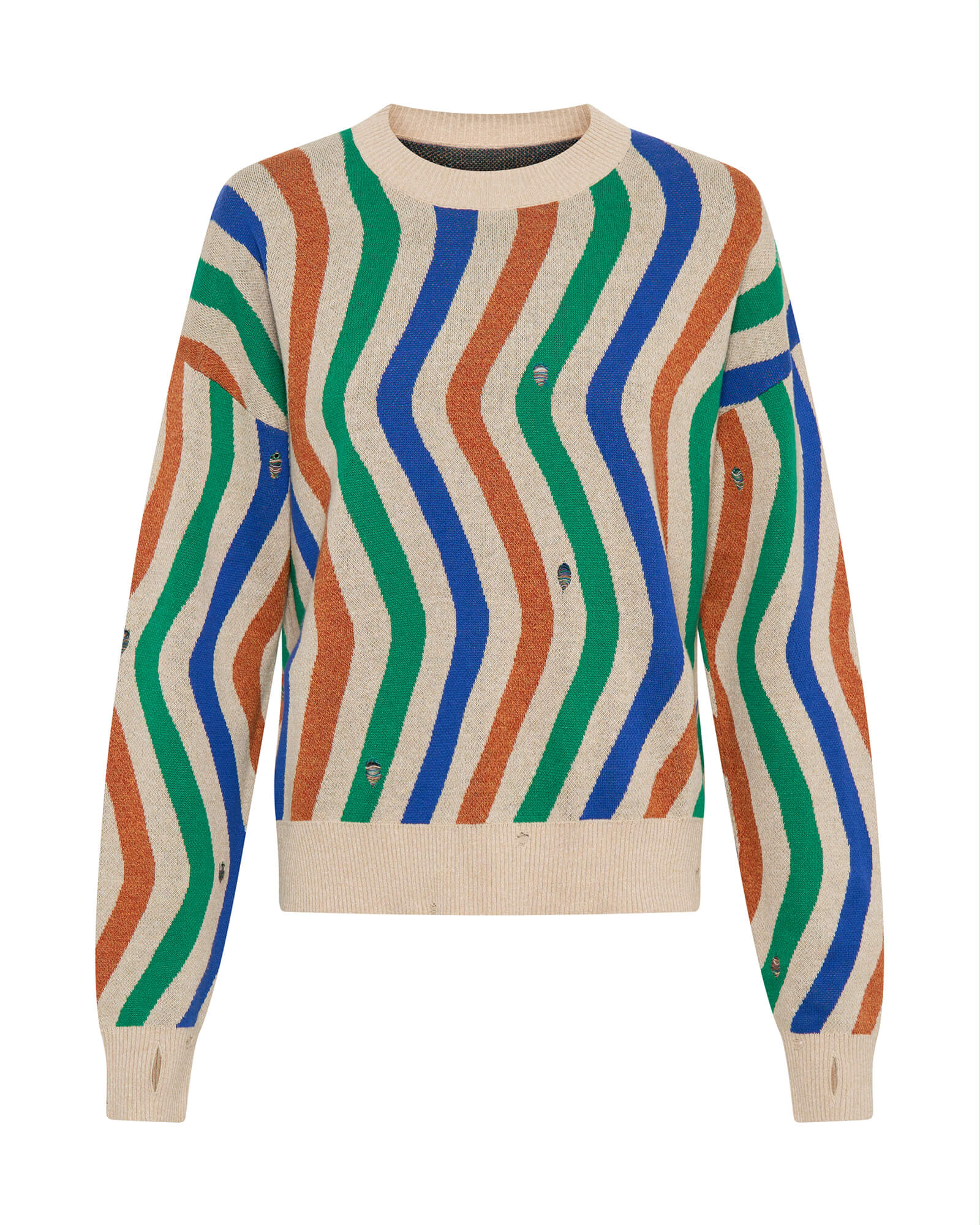 Acid Trip Knitted Wool Sweater - Striped Cream - Image 6