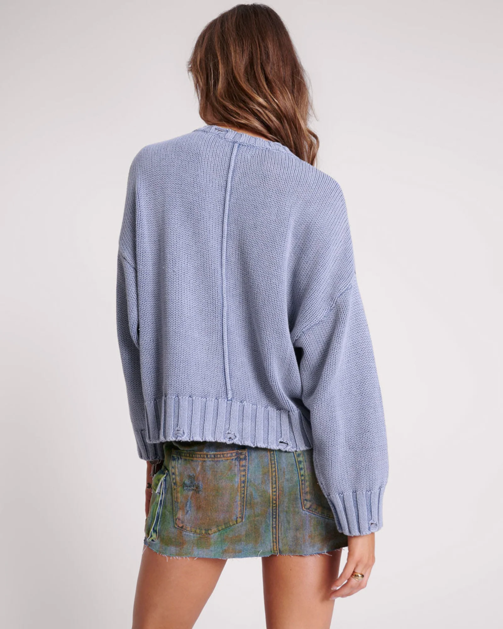 Acid Washed Oversized Pocket Sweater - Washed Blue - Image 3
