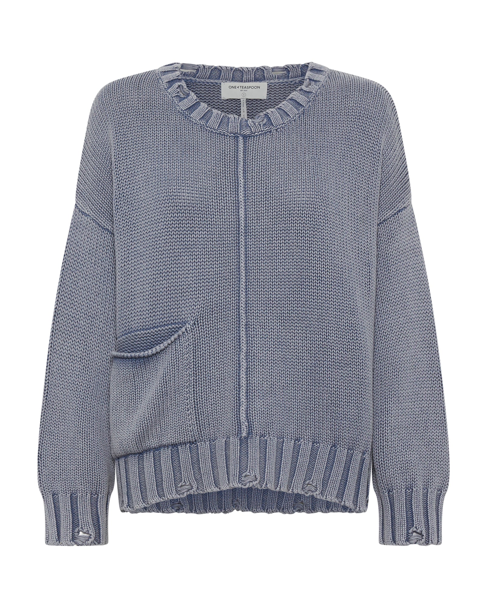 Acid Washed Oversized Pocket Sweater - Washed Blue - Image 6