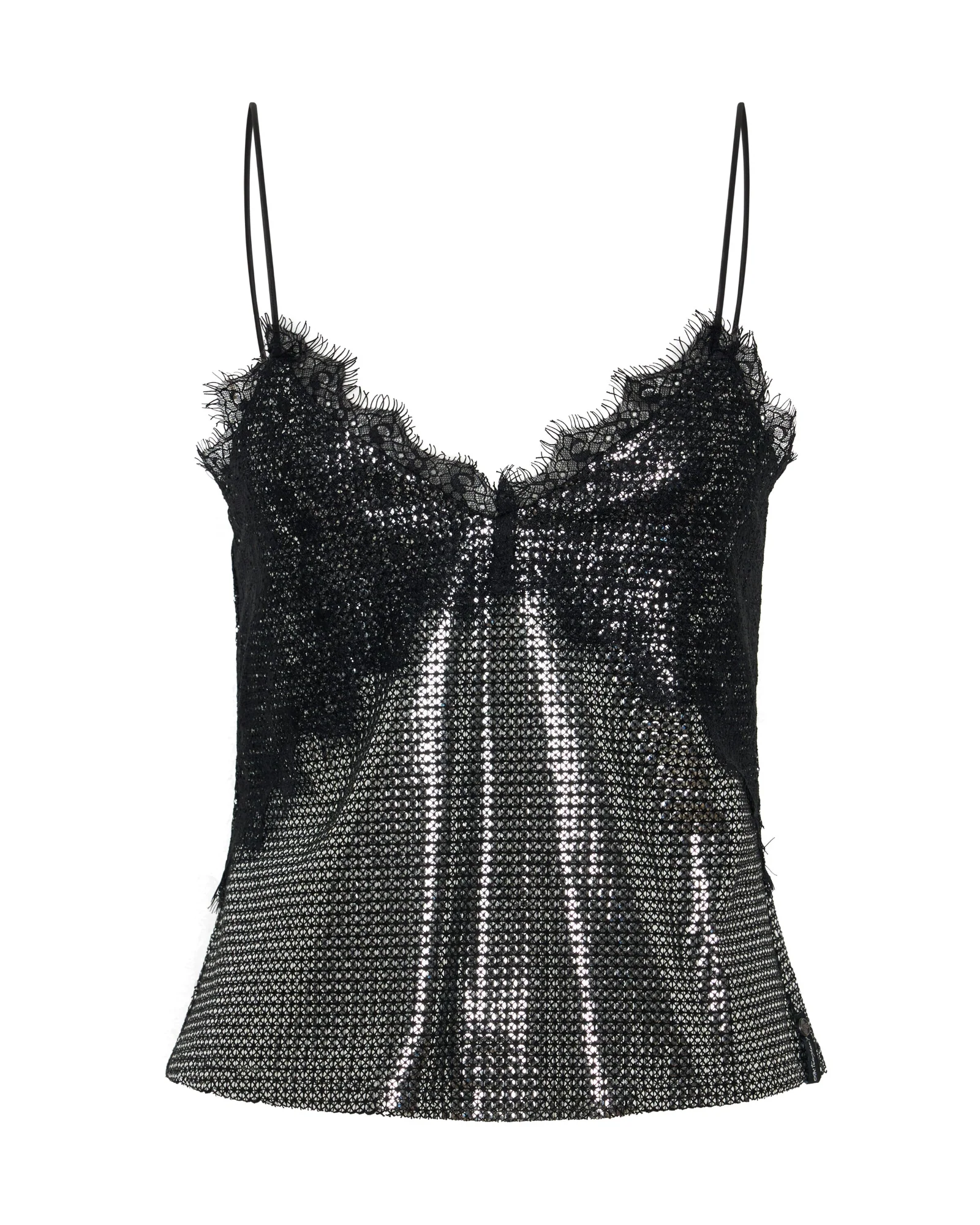 Afterparty Sequin Cami Top - Silver & Black Lace - Image 5
