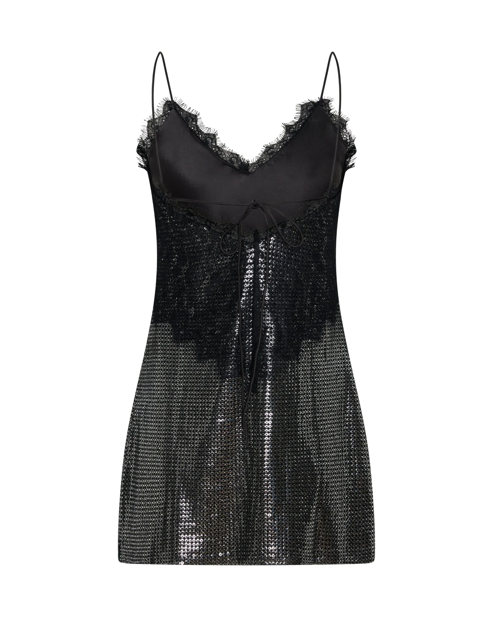 Afterparty Sequin Slip Mini Dress - Silver & Black Lace - Image 14