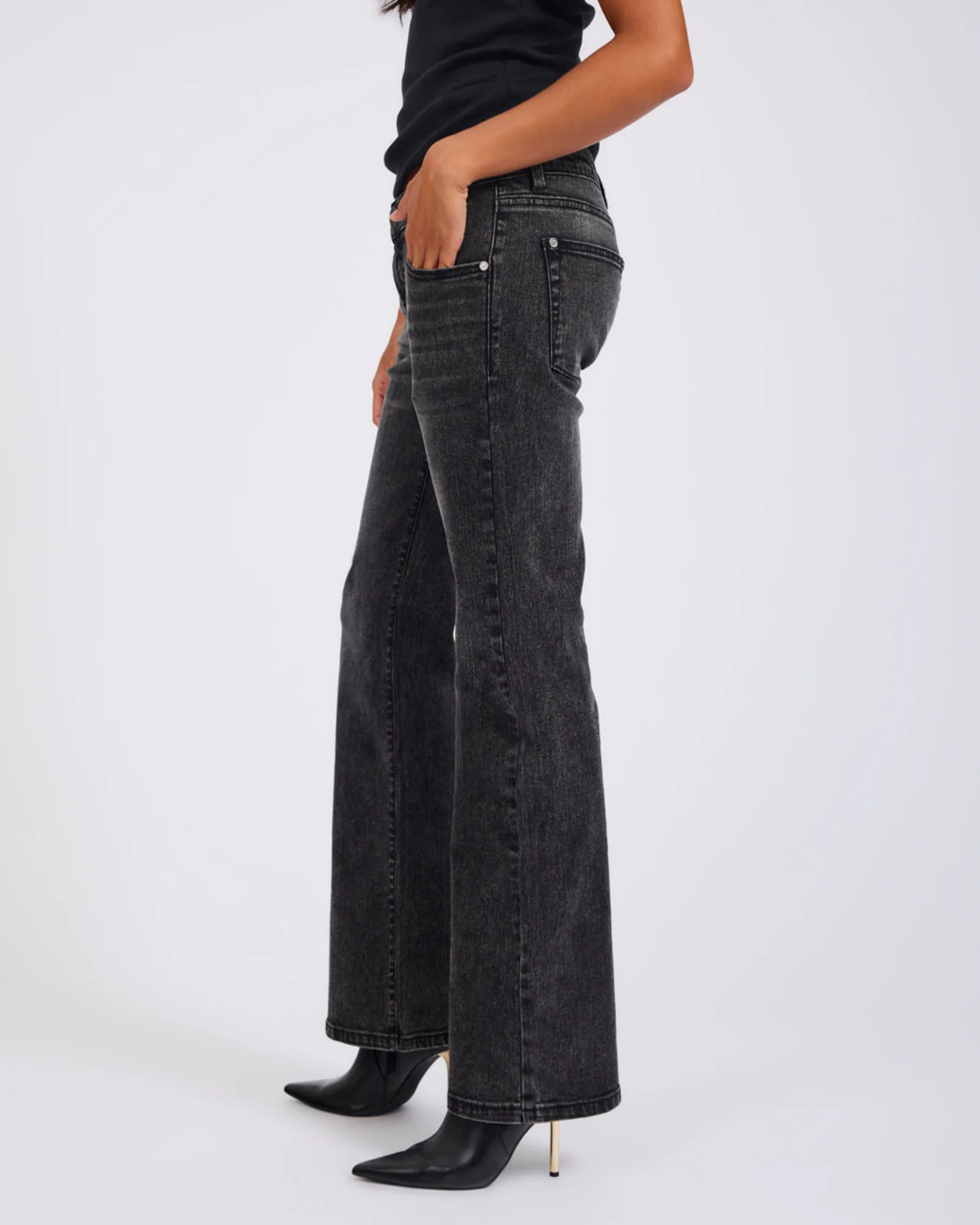 Alice Low Waist Bootcut Denim Jeans - Washed Black - Image 4