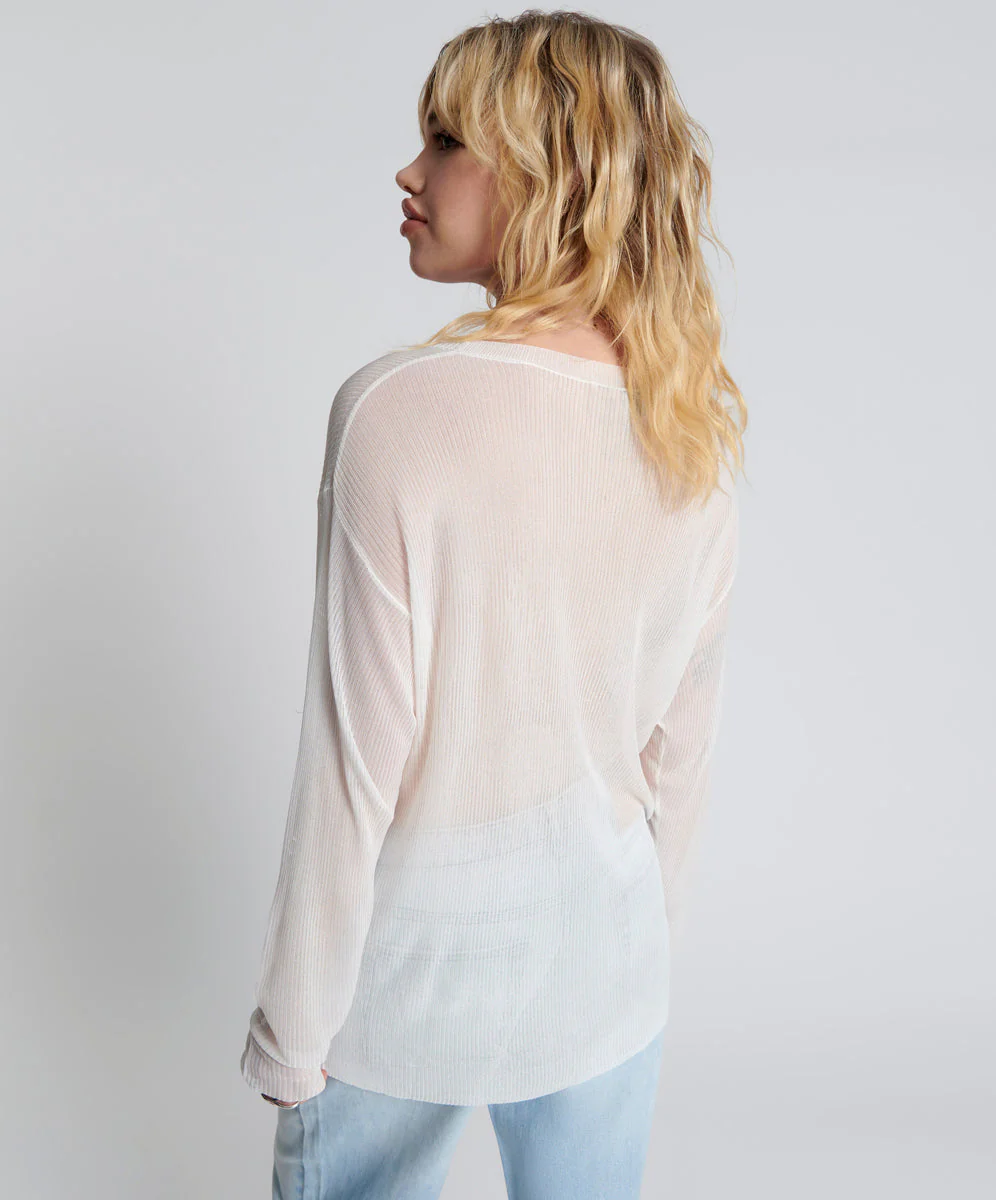 Amity Sheer Rib Knit Top - Off White - Image 3