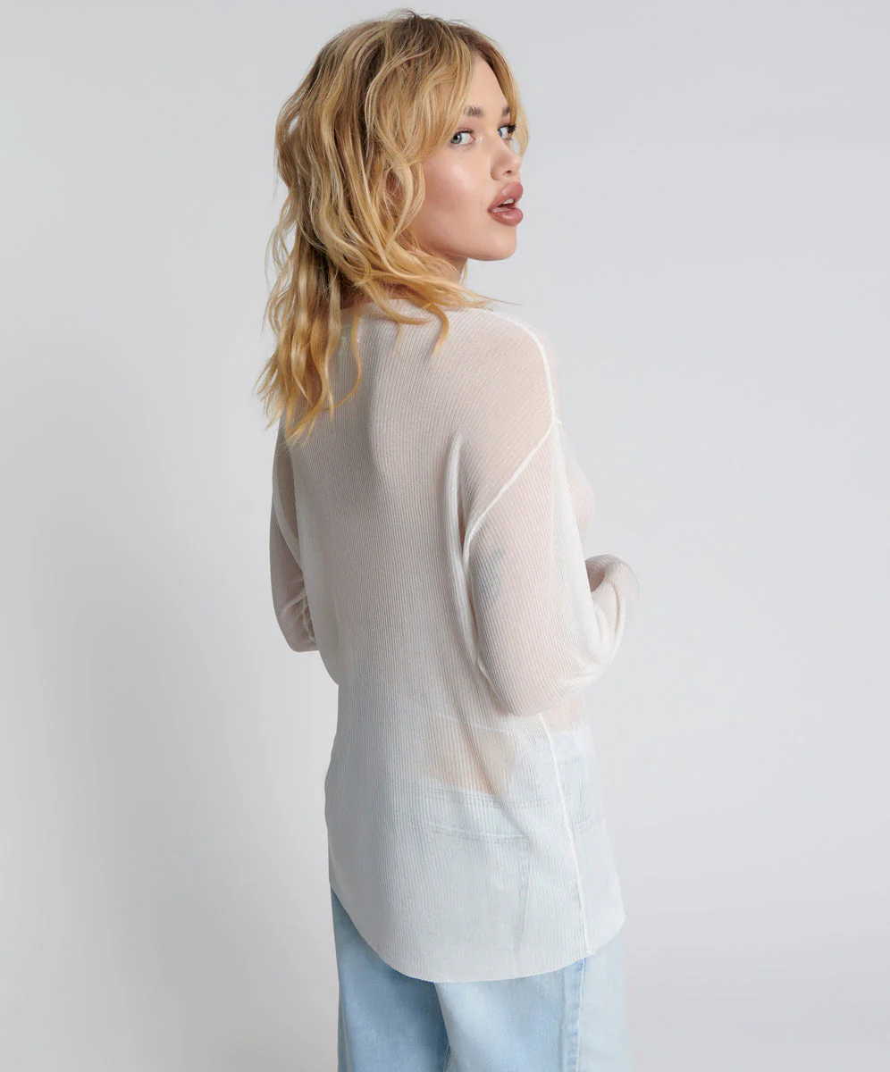 Amity Sheer Rib Knit Top - Off White - Image 4