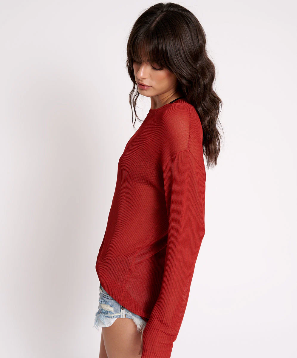 Amity Sheer Rib Knit Top - Rust - Image 3