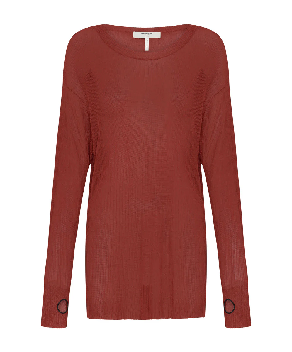 Amity Sheer Rib Knit Top - Rust - Image 6