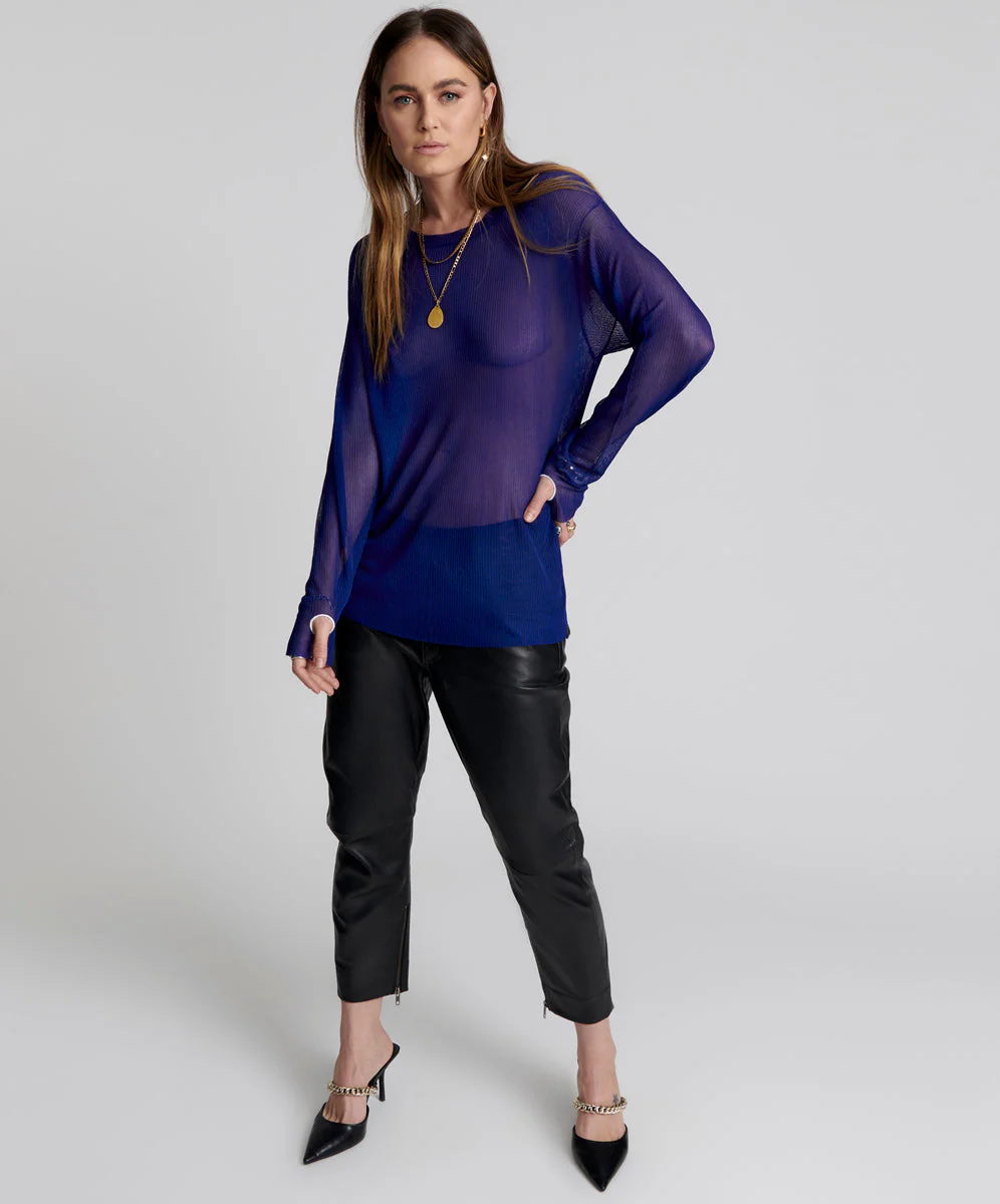 Amity Sheer Rib Longsleeve Sweater - Cobalt - Image 3