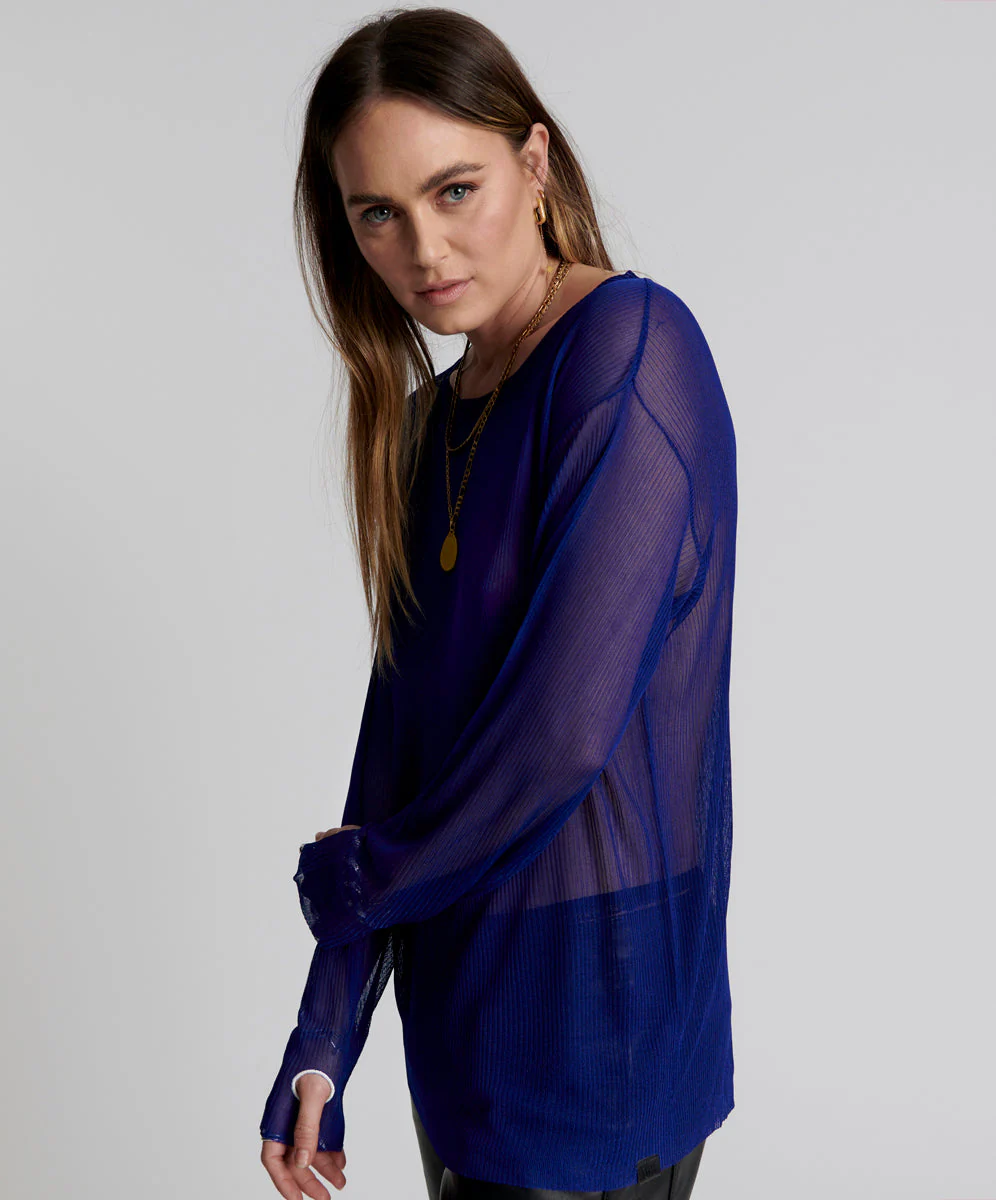 Amity Sheer Rib Longsleeve Sweater - Cobalt - Image 4