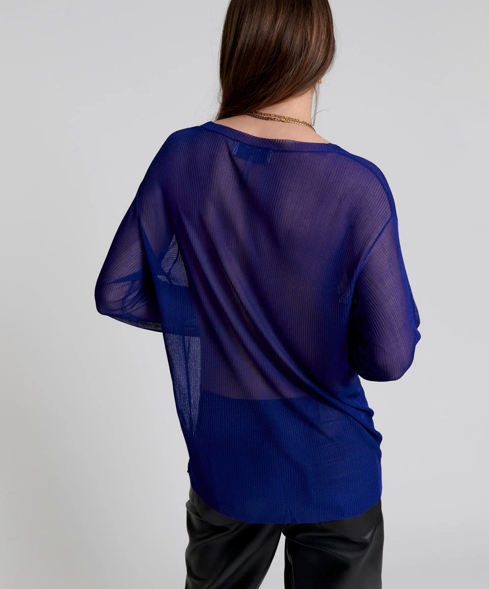 Amity Sheer Rib Longsleeve Sweater - Cobalt - Image 5