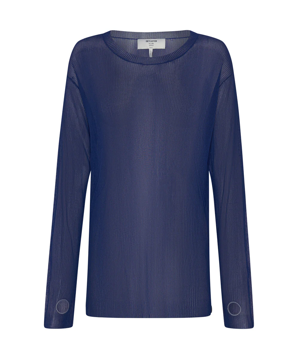 Amity Sheer Rib Longsleeve Sweater - Cobalt - Image 6