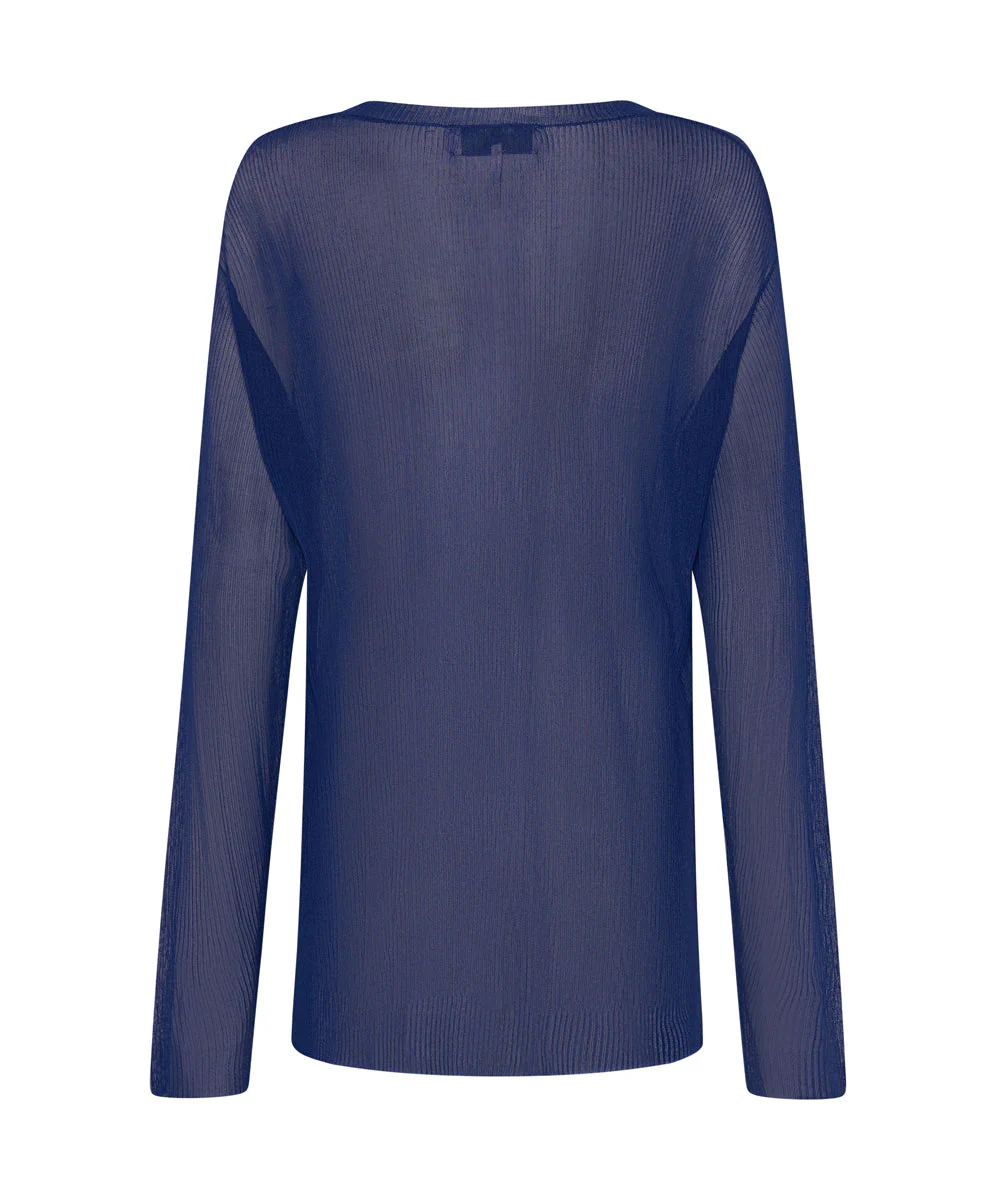 Amity Sheer Rib Longsleeve Sweater - Cobalt - Image 7