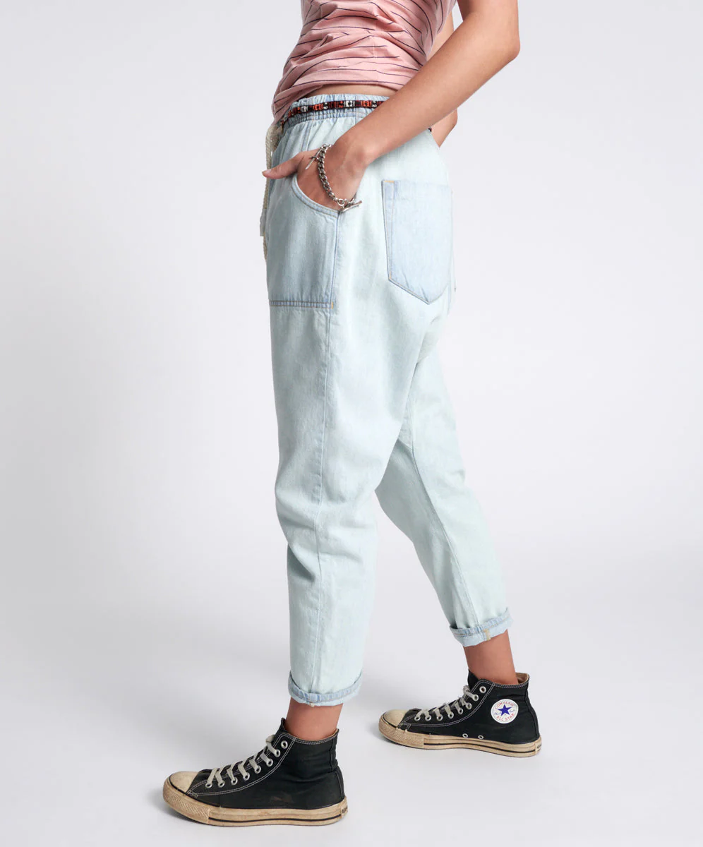 Shabbies Low Waist Drawstring Boyfriend Denim Jeans - Angel Blue - Image 4