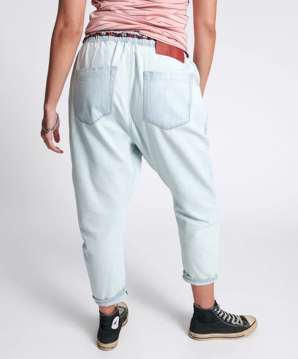 Shabbies Low Waist Drawstring Boyfriend Denim Jeans - Angel Blue - Image 5