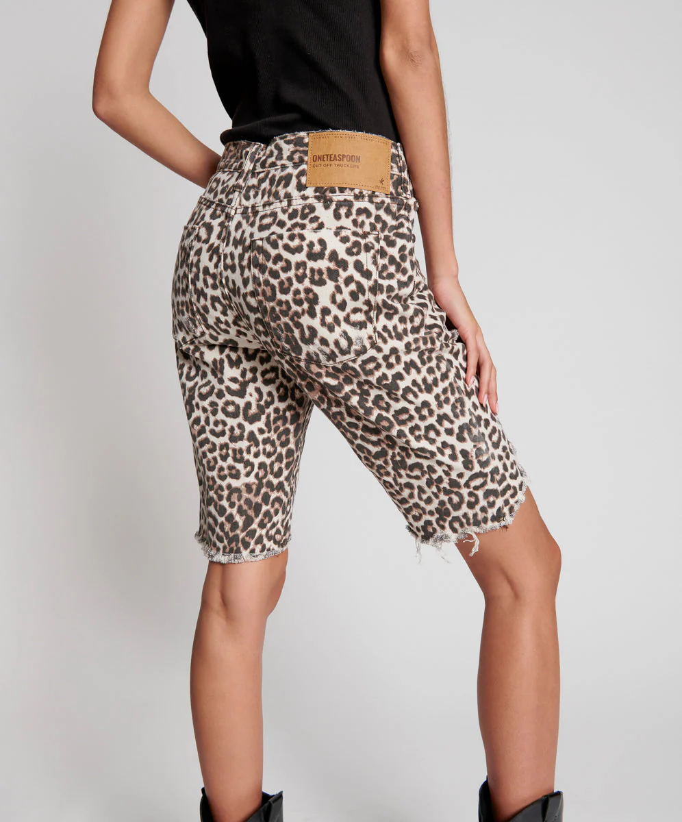 Long Truckers Mid Waist Long-Length Relaxed Denim Shorts - Animal - Image 5
