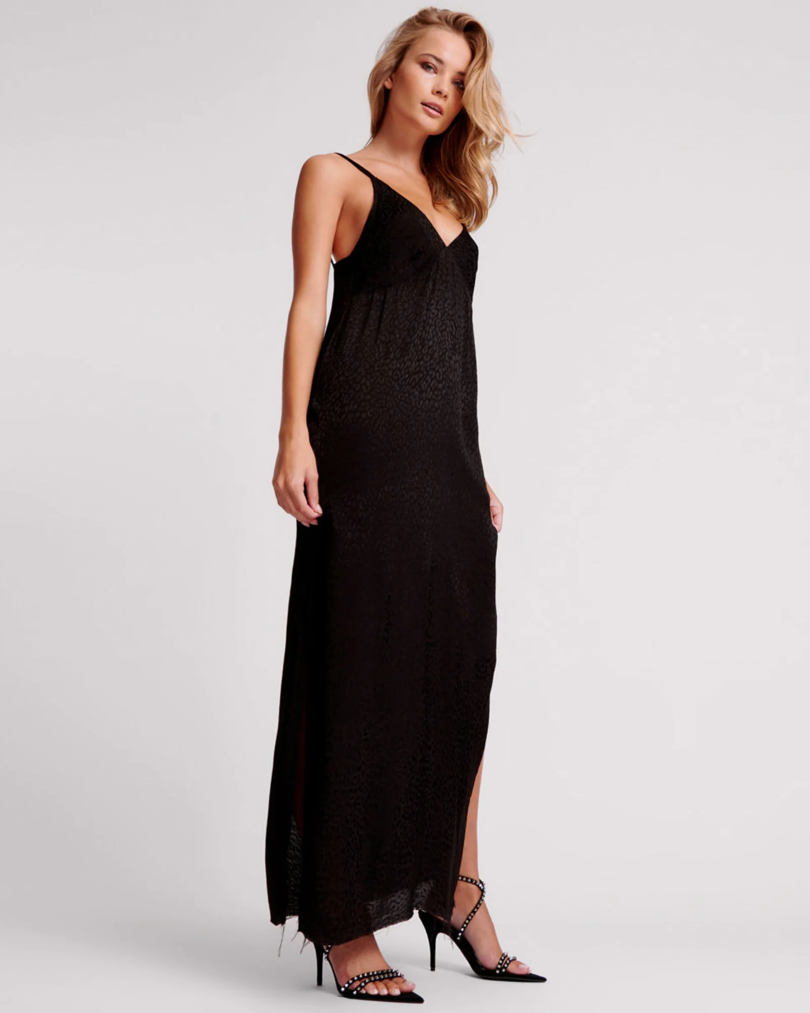 Animal Jaquard Maxi Slip Maxi Dress - Black - Image 5